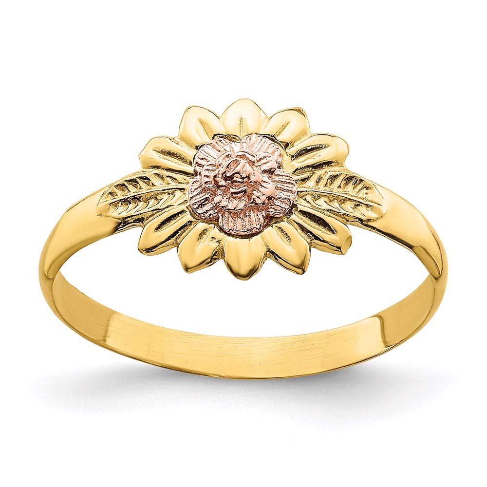 14K Two-Tone Gold Rhodium Plated Floral Leaf Ring for Women - Size 7 | Elegant Jewelry Gift for Anniversary, Wedding, or Special Occasions