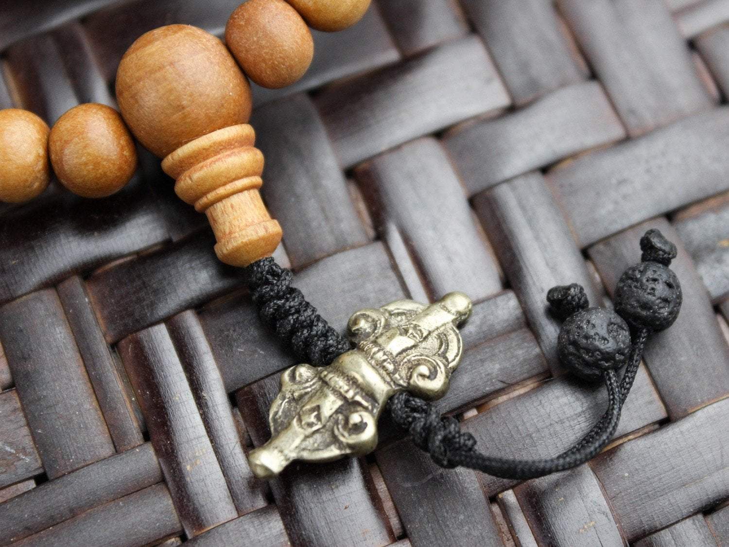 108 Bead Natural Wood & Lava Rock Mala Prayer Bracelet - Meditation, Yoga & Spiritual Healing Accessory