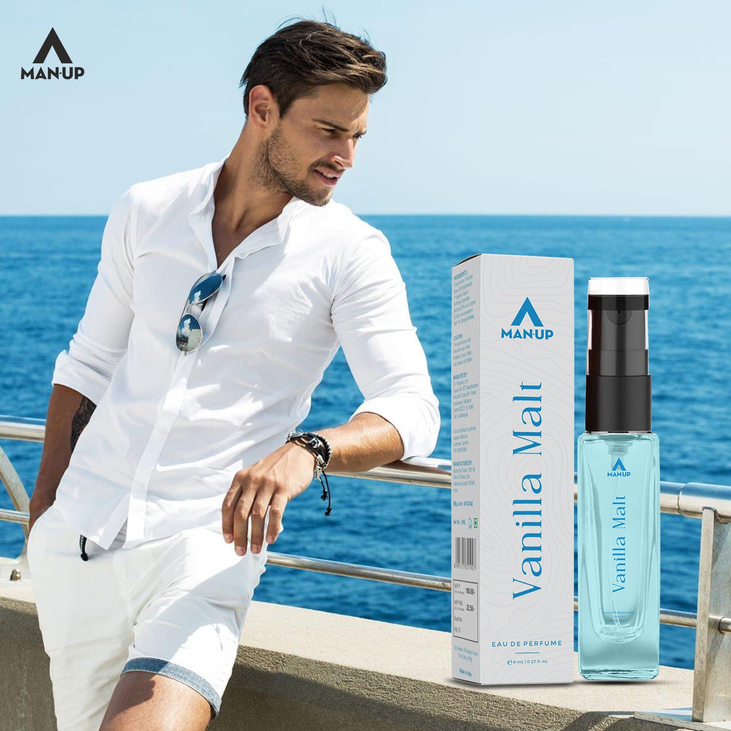 Man-Up Hair Removal Cream Spray - 200ml & Vanilla Malt Cologne for Men - 8ml | Painless Depilatory Cream | Long-Lasting Fragrance Eau de Toilette | Dermatologist Tested | For Smooth Skin & Confidence Boost | Gym, Date Night & Office Use