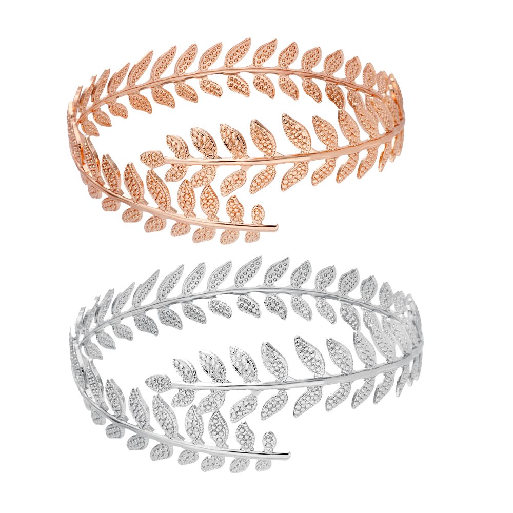 Elegant Gold Tone Swirl Leaf Arm Cuff Bracelet - Adjustable Upper Arm Bangle for Women - Perfect for Boho, Festival, and Evening Wear