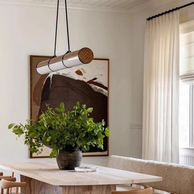 Solid Oak Wood Rod Kitchen Island Lighting - Rustic Pendant Light for Farmhouse, Dining Room & Bar Counter - Durable & Stylish Ceiling Fixture