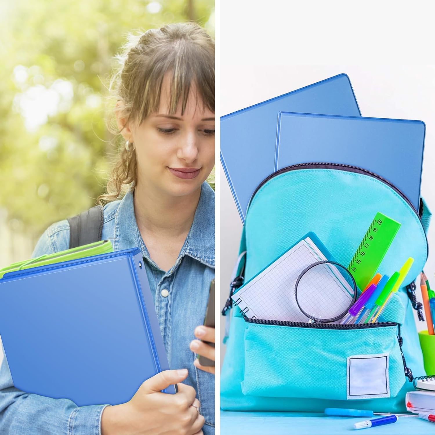 (50 Pack) 1 Inch 3 Ring Hardcover Binders with Clear View Cover & Pockets - Bulk School, Office & Teacher Supplies (Blue) | Perfect for Classroom Organization, Business Presentations & Portfolio Storage