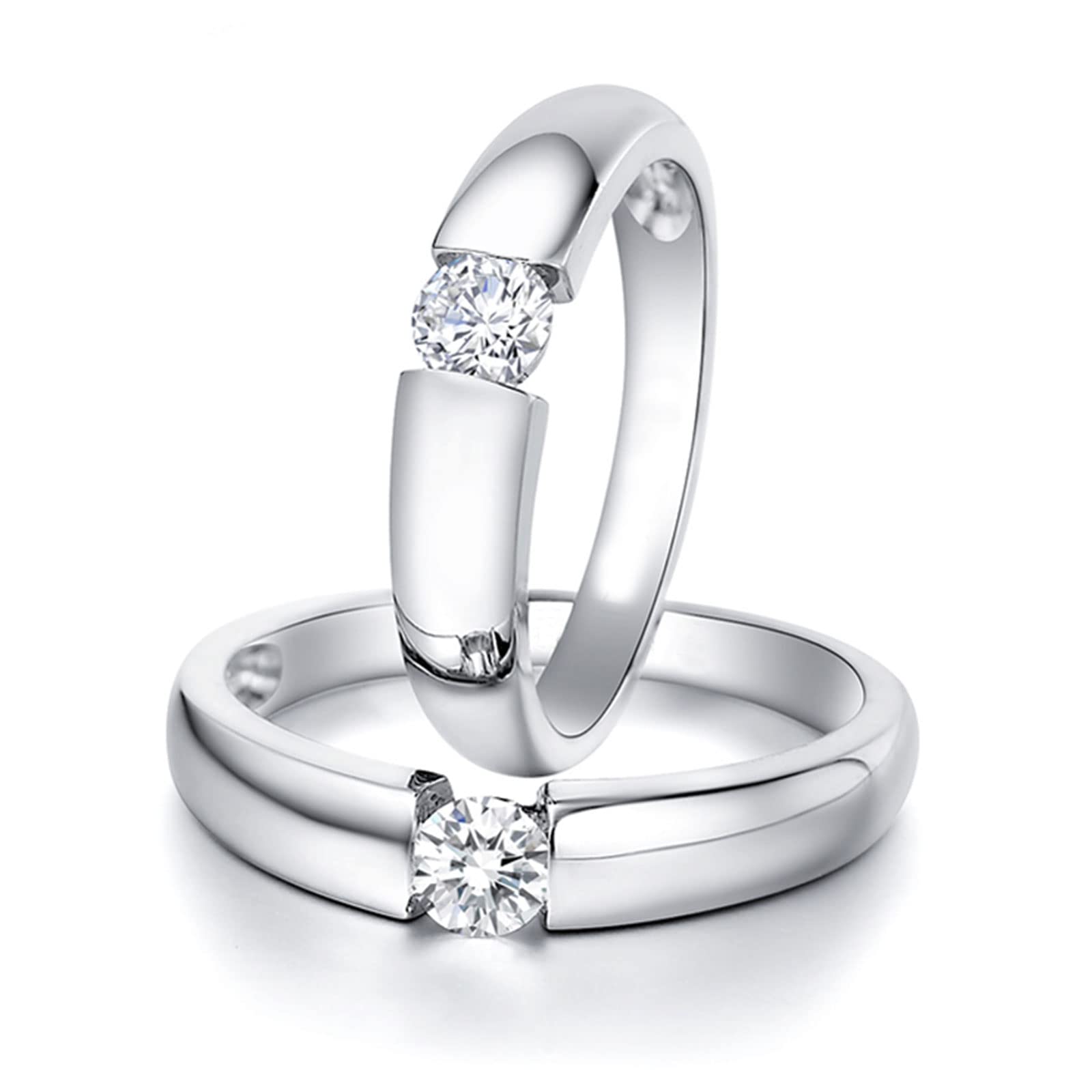 Diamond Matching Couples Rings for Him & Her - Sterling Silver/10K/14K/18K Wedding Promise Bands with Free Engraving | Perfect Anniversary Gift for Couples, Valentine's Day Present