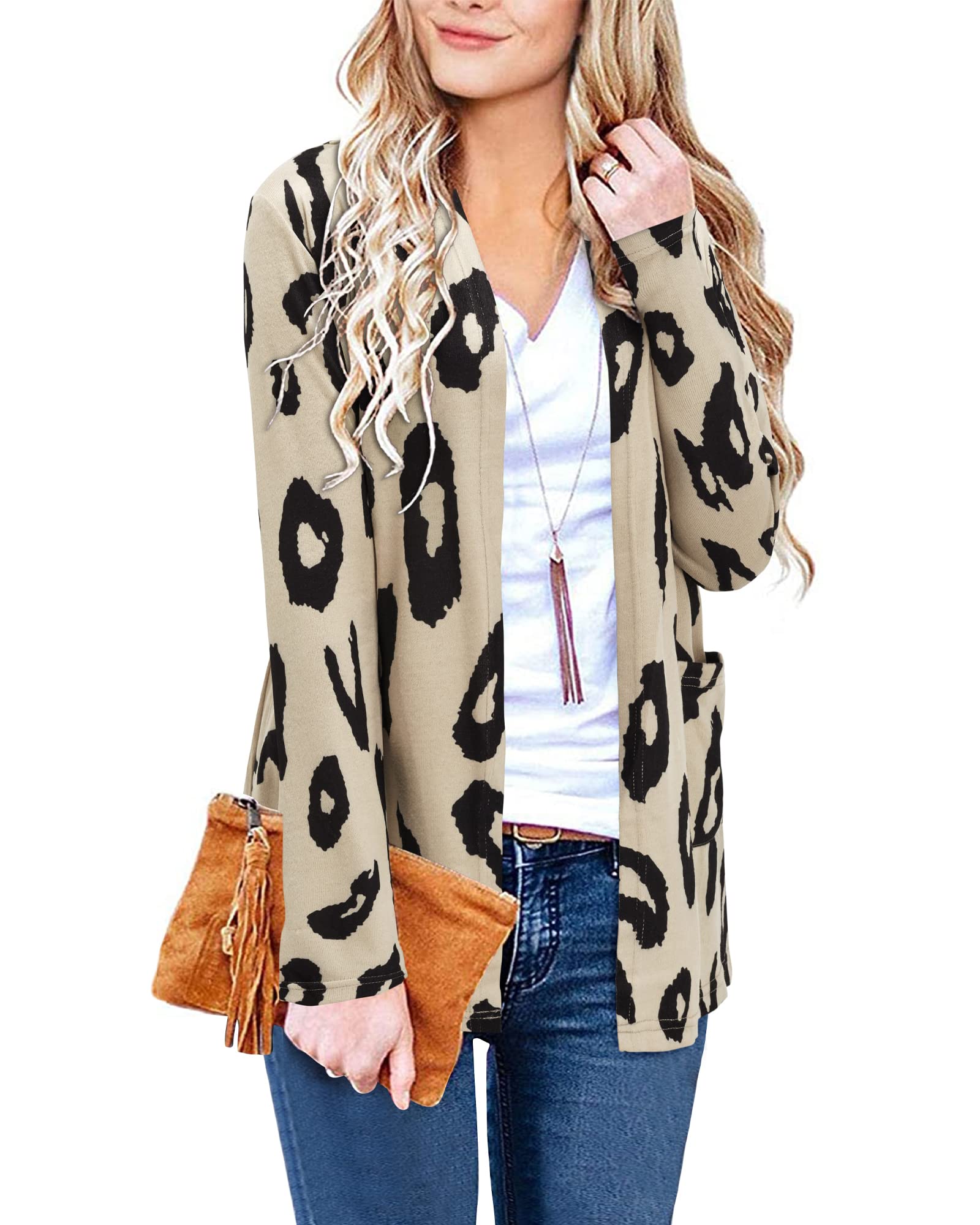 ULTRANICE Women's Lightweight Knitted Cardigan Sweater 2024 - Trendy Long Sleeve Casual Top with Pockets (Leopard Print, Size S) | Perfect for Office Wear, Layering & Fall Fashion