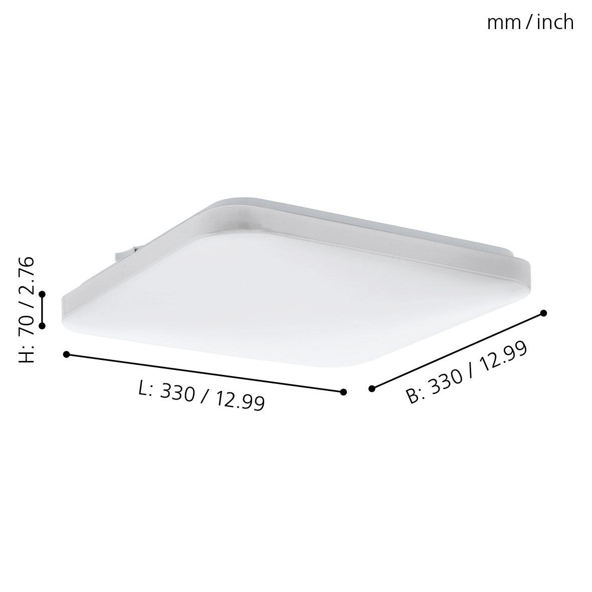 Eglo Frania 33cm White Square LED Flush Mount Ceiling Light - Modern Lighting for Kitchen, Bathroom & Hallway