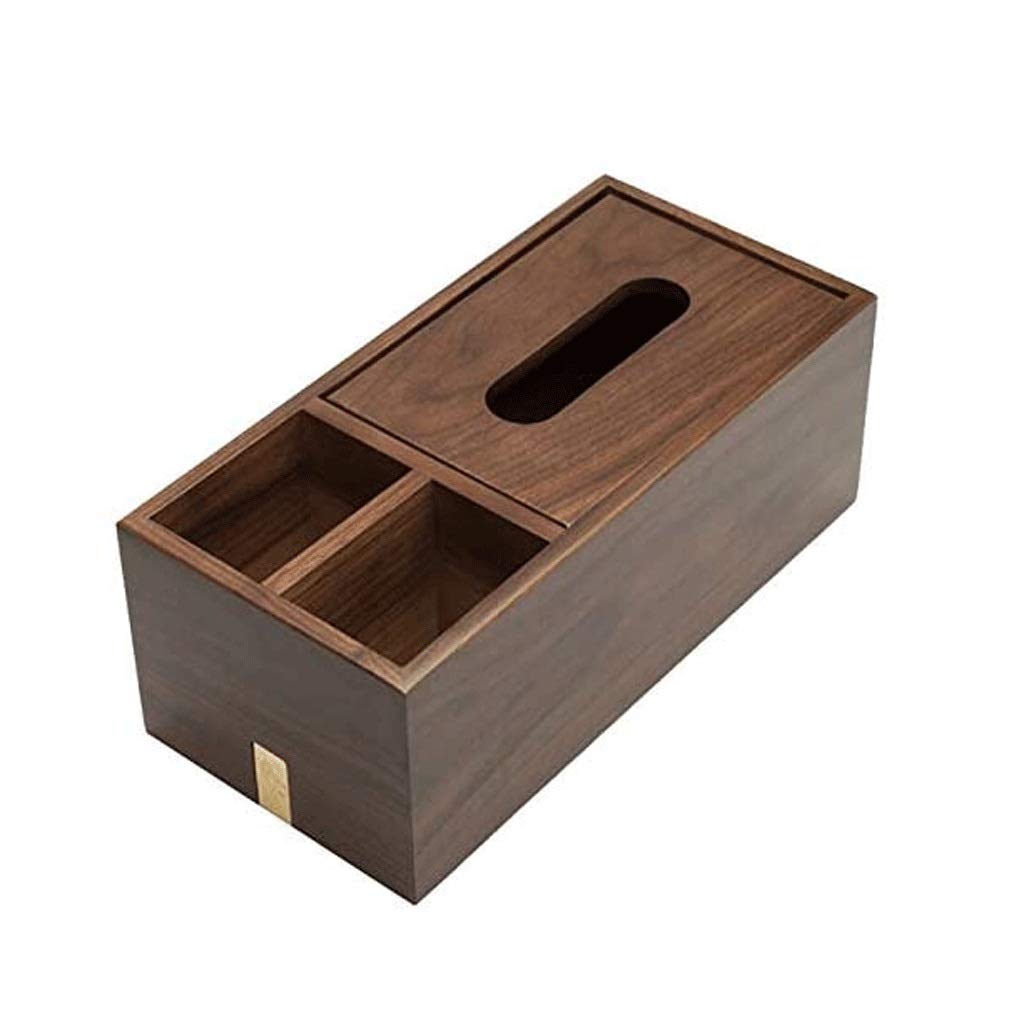LLLY Walnut Wooden Tissue Box Holder with Remote & Phone Storage - Multifunctional Home Organizer for Living Room, Bedroom & Office