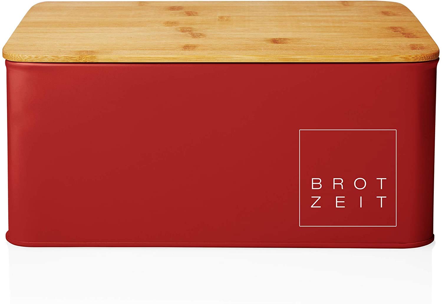 Lumaland Farmhouse Bread Box - Rustic Metal Bread Storage with Bamboo Lid & Cutting Board - Vintage Kitchen Decor for Countertop - 12” x 9.2” x 5.5” - Red - Perfect for Storing Bread, Pastries & Keeping Kitchen Organized