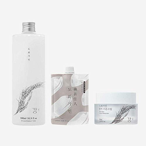 Premium Rice Bran Skincare Set - Toner, Moisturizer & Wash-Off Mask | 3-Step Korean Beauty Routine for Hydration & Brightening | Perfect for Dry, Dull Skin & Nighttime Skincare Regimen