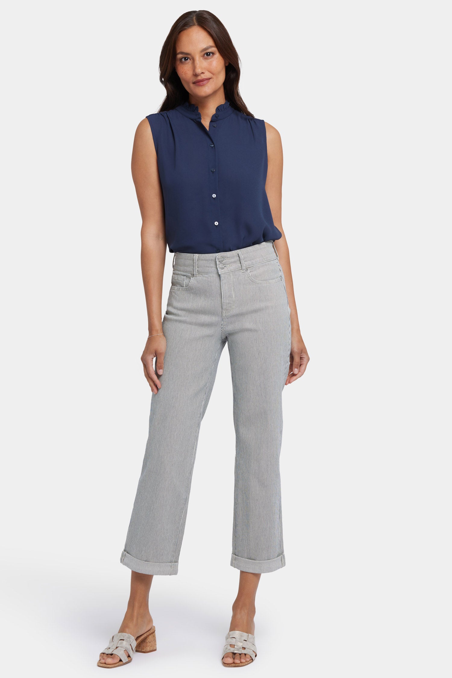 Bailey Relaxed Straight Crop Jeans for Women | Luarca Stripe Denim Pants | Casual Comfort Fit for Everyday Wear & Outings