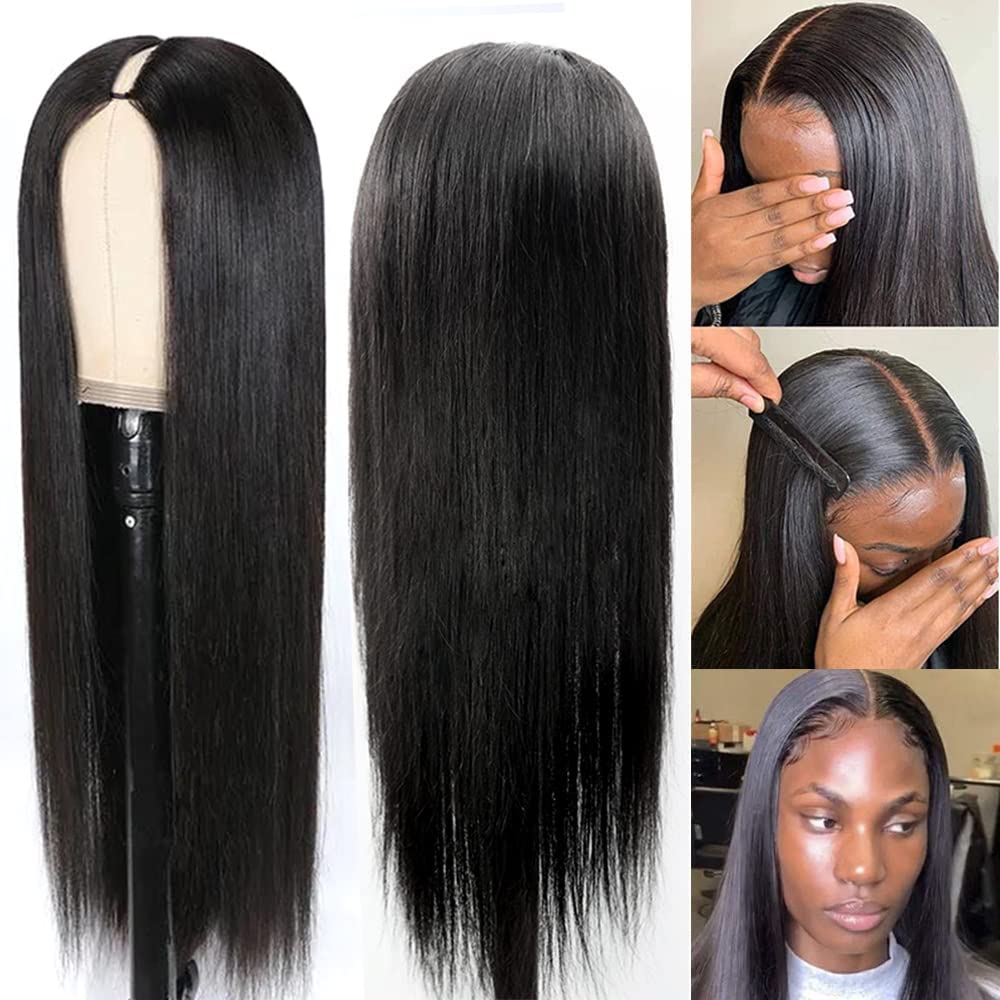 Glueless V Part Wig - 180% Density 30 Inch Brazilian Virgin Human Hair - Straight Clip In Half Wig for Black Women - No Leave Out Full Head U Part Wig - Perfect for Daily Wear, Special Occasions & Protective Styling