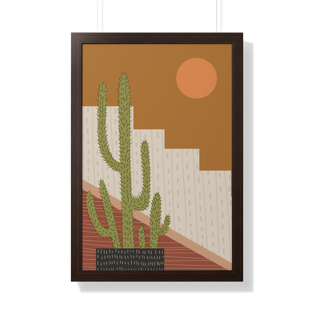 Modern Cactus Art Framed Vertical Poster - Desert Plant Wall Decor for Living Room, Bedroom & Office - Perfect for Boho Home Decor & Housewarming Gifts