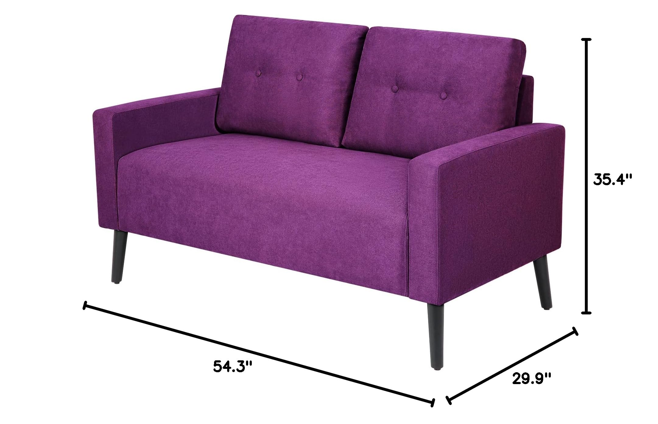 Linen Square Arm Loveseat Sofa - Modern Small Couch for Living Room, Apartment & Office - Comfortable Two-Seater with Square Arms for Cozy Spaces