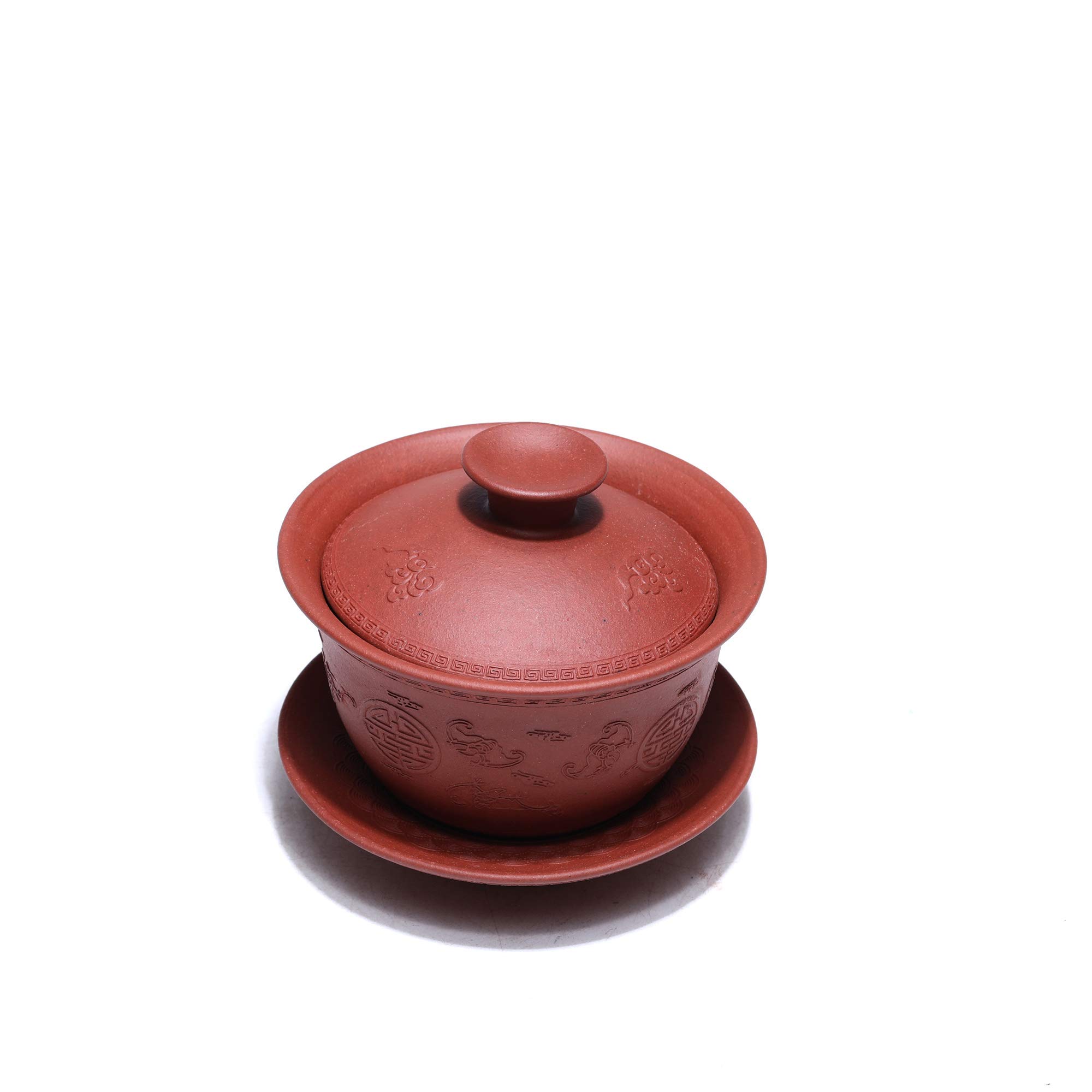 Premium Yixing Zisha Purple Clay Gaiwan Set - Authentic Chinese Kungfu Tea Bowl & Loose Leaf Tea Maker (4 oz) for Blooming Tea Ceremony & Daily Tea Brewing - Perfect Gift for Tea Lovers (Zhufu)
