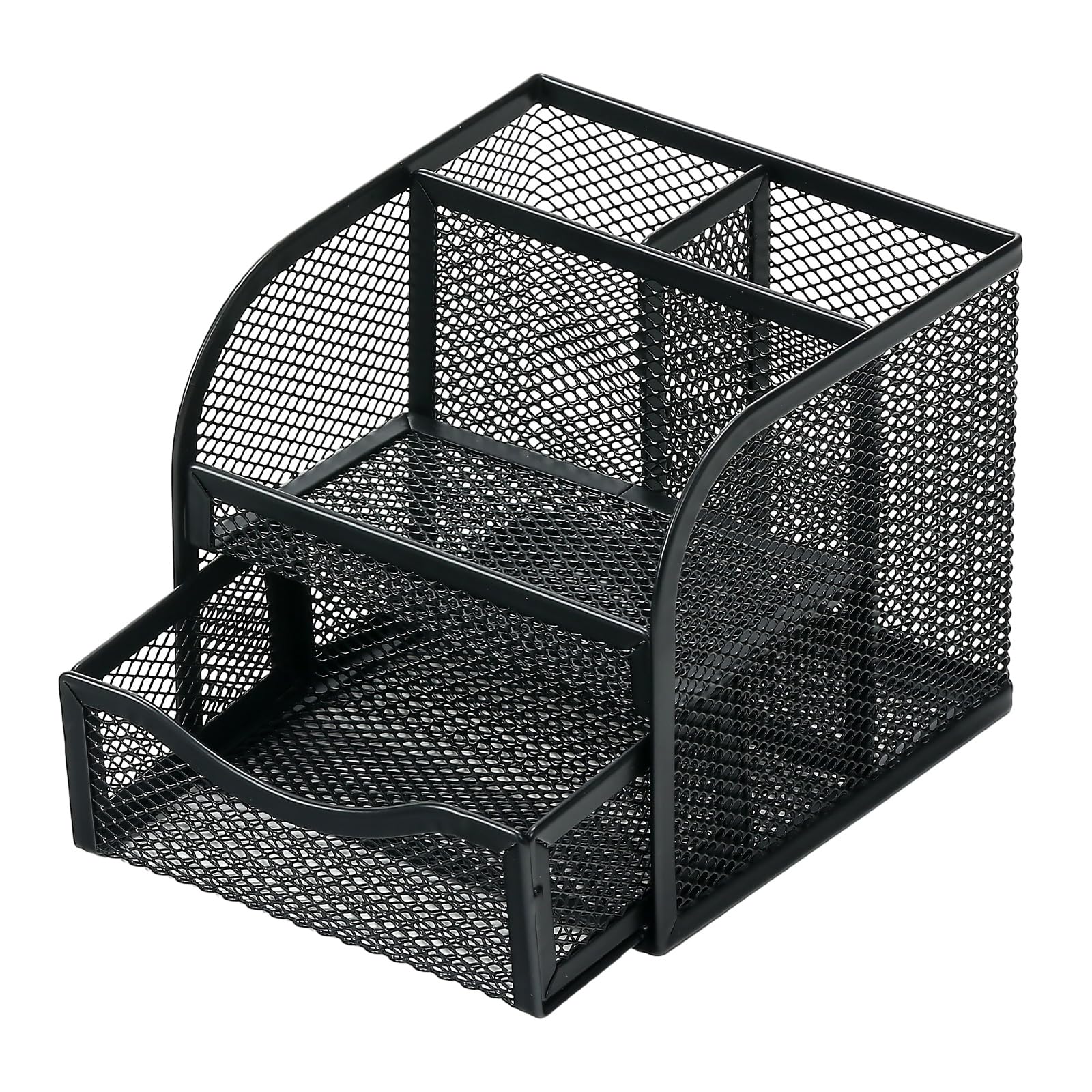 BAIMOQI Metal Pen Holder with Sliding Drawer - Space Saving Desk Organizer for Office & Home Use