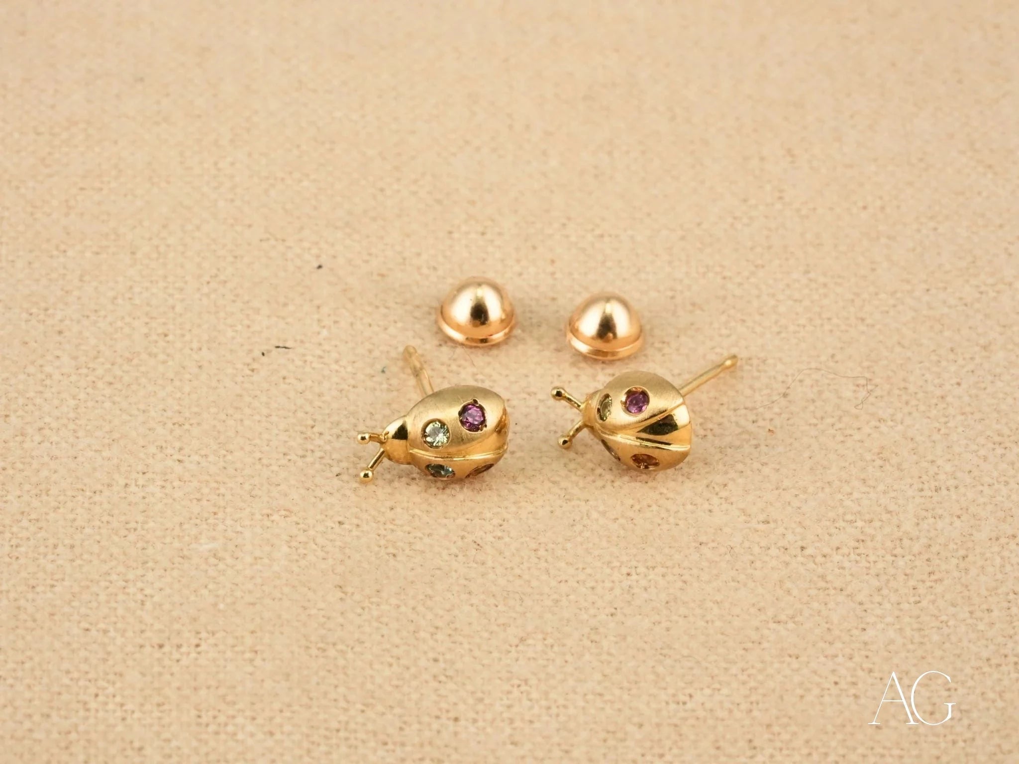 Sparkling Ladybug Stud Earrings with Colorful CZ Stones - Perfect for Spring Outfits & Garden Party Accessories