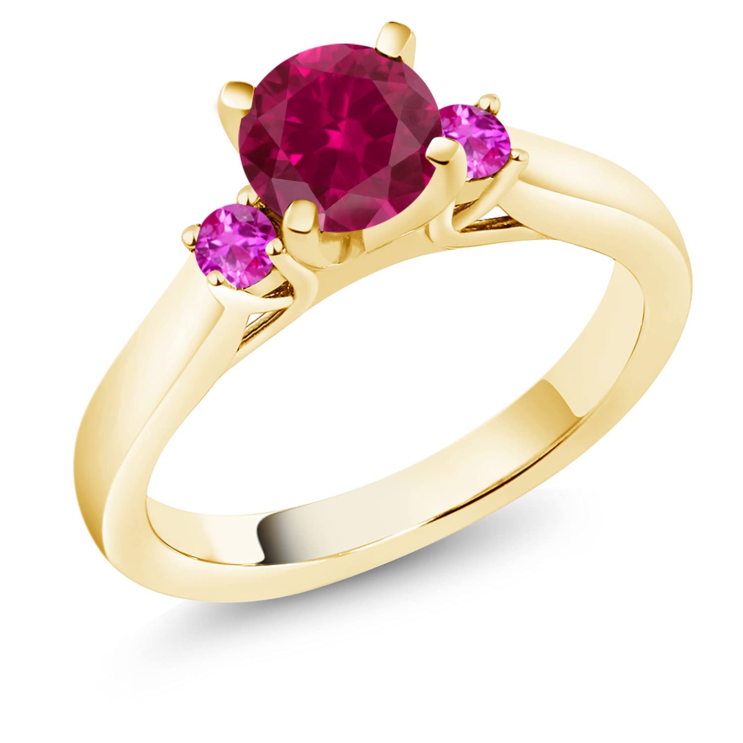 1.16 Ct Round Red Created Ruby & Pink Sapphire 925 Yellow Gold Plated Silver Engagement Ring for Women - Gem Stone King | Wedding, Anniversary, Proposal Gift