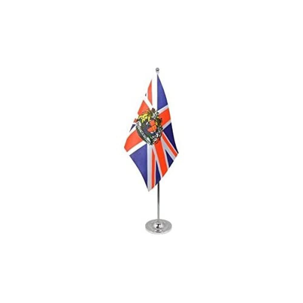 Premium UK Coat of Arms Table Flag 6'' x 9'' - British England Desk Flag with Steel Pole & Base - Perfect for Office Decor, Diplomatic Events & Home Display - AZ FLAG