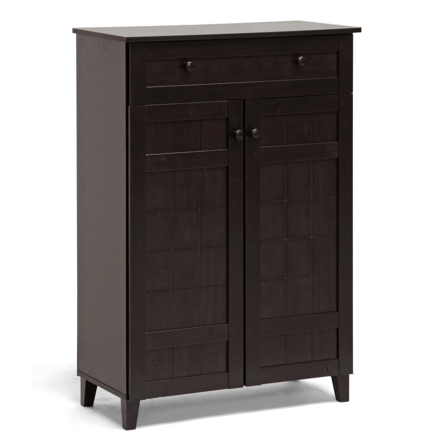 Baxton Studio Glidden Tall Cabinet - Dark Brown Wood Storage Cabinet for Living Room, Bedroom & Office Organization