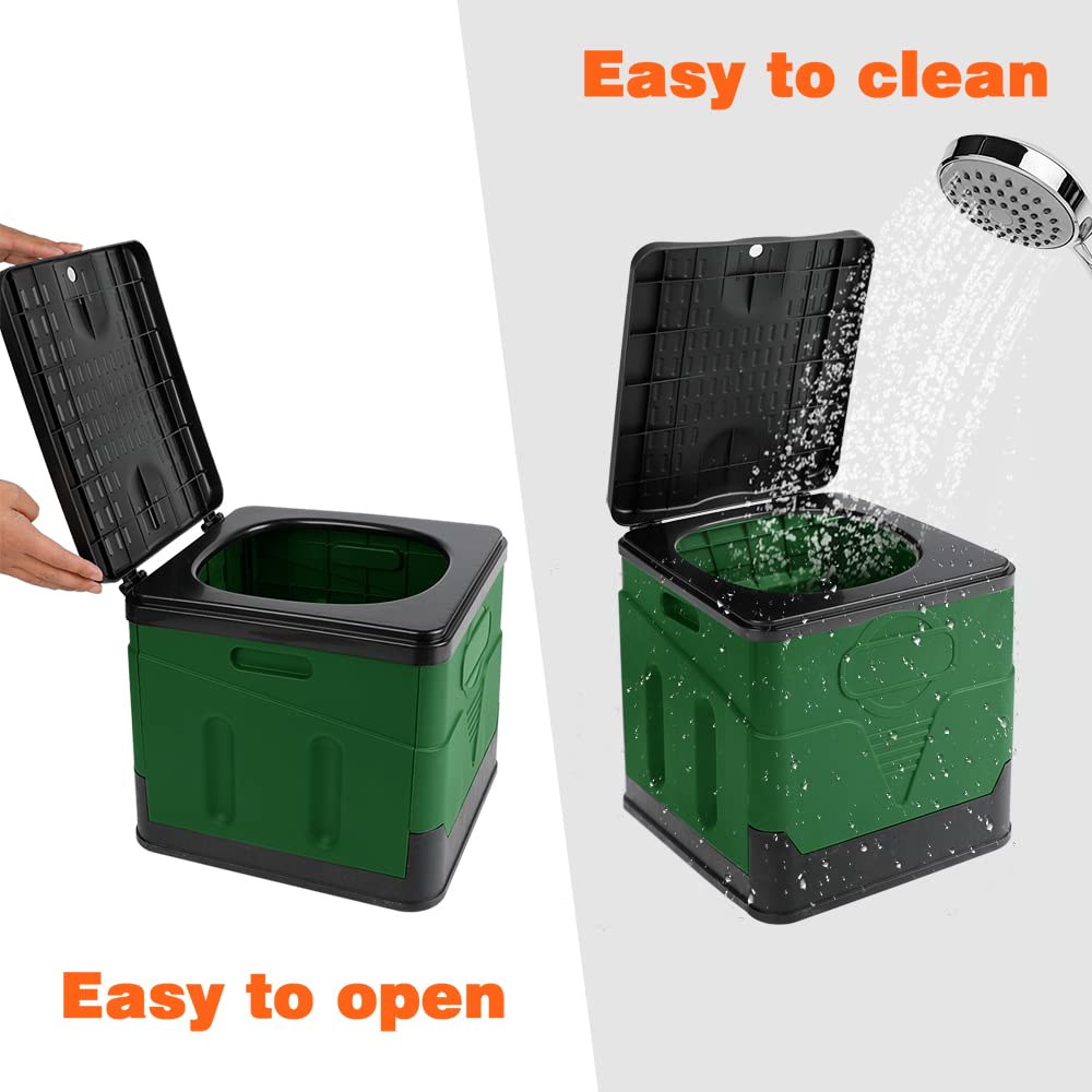 Portable Folding Toilet with Cover - Lightweight Camping Toilet for Outdoor Travel, Hiking & Emergency Use | Compact & Durable Green Toilet for RV, Boat & Backpacking