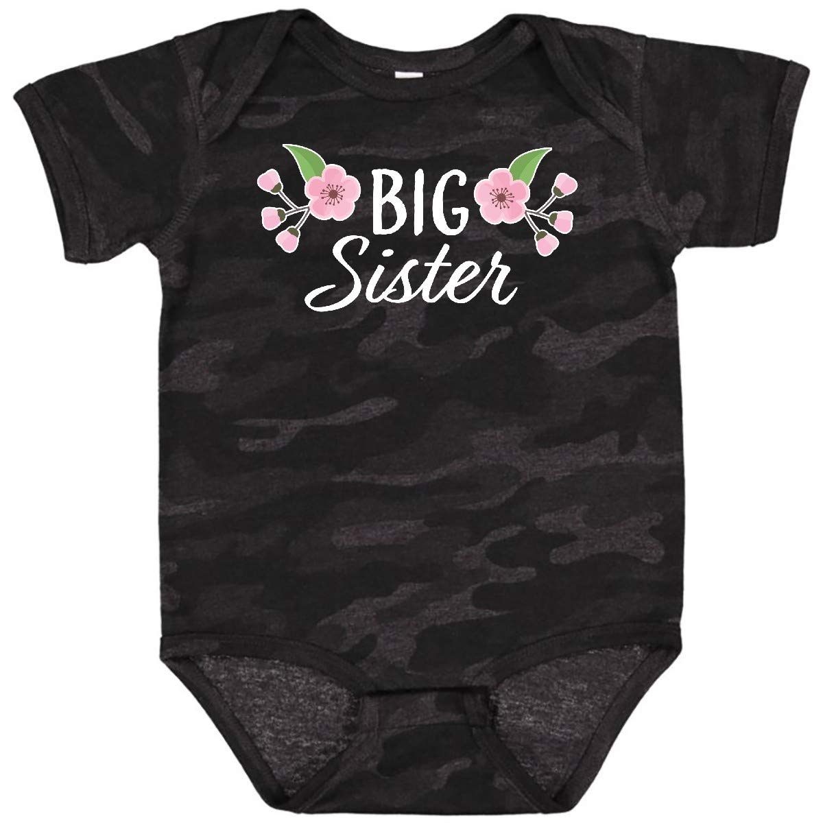 Inktastic Big Sister with Pink Flowers Baby Bodysuit - Cute Matching Outfit for Siblings, Newborn & Infant Girls - Perfect for Family Photos, Baby Showers & Birth Announcements