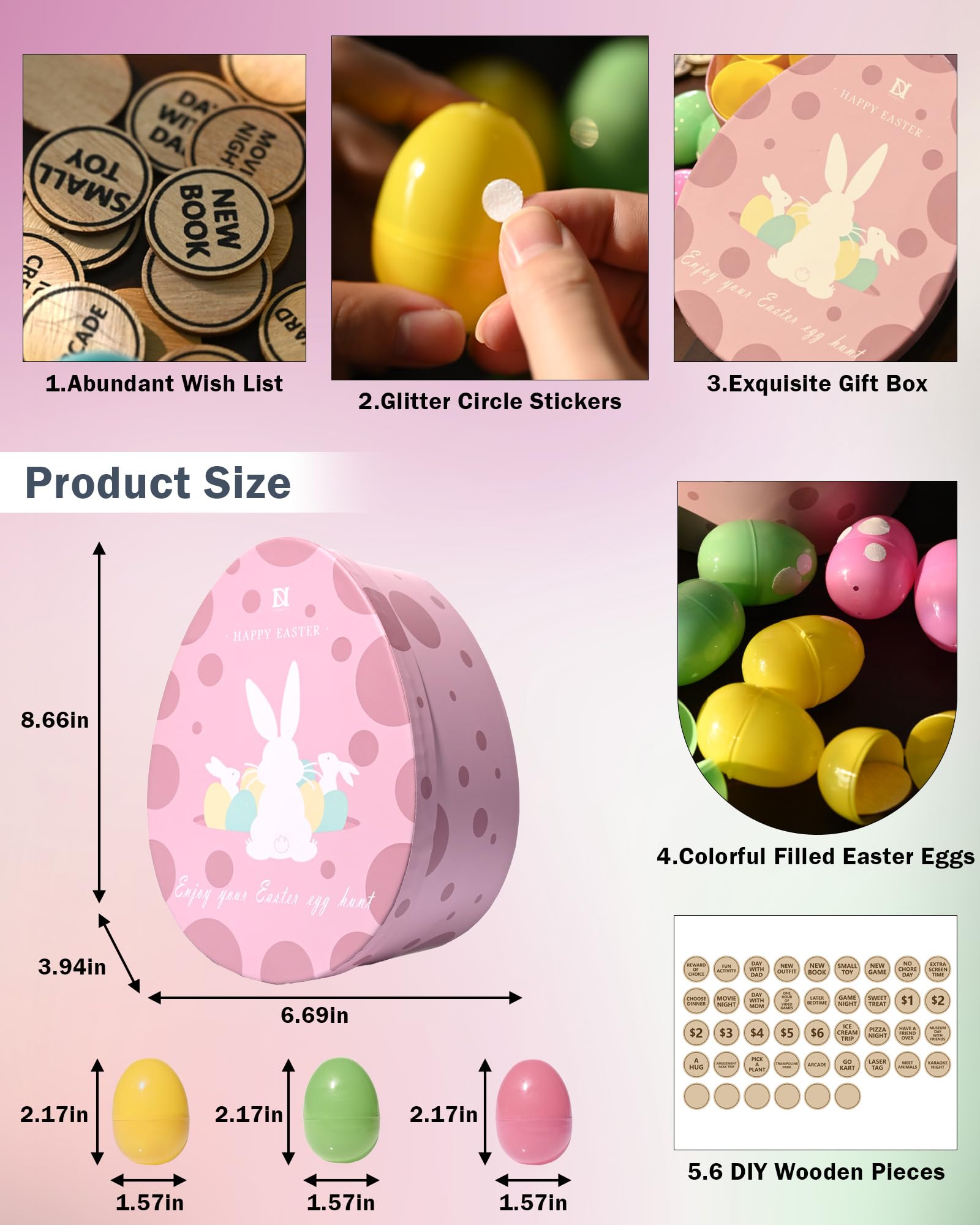 Colorful Wooden Easter Egg Tokens - 36 Unfilled Easter Eggs for Egg Hunt, Party Favors & Kids Gifts | Easter Egg Fillers, Reward Tokens for Easter Celebrations & Spring Festivities