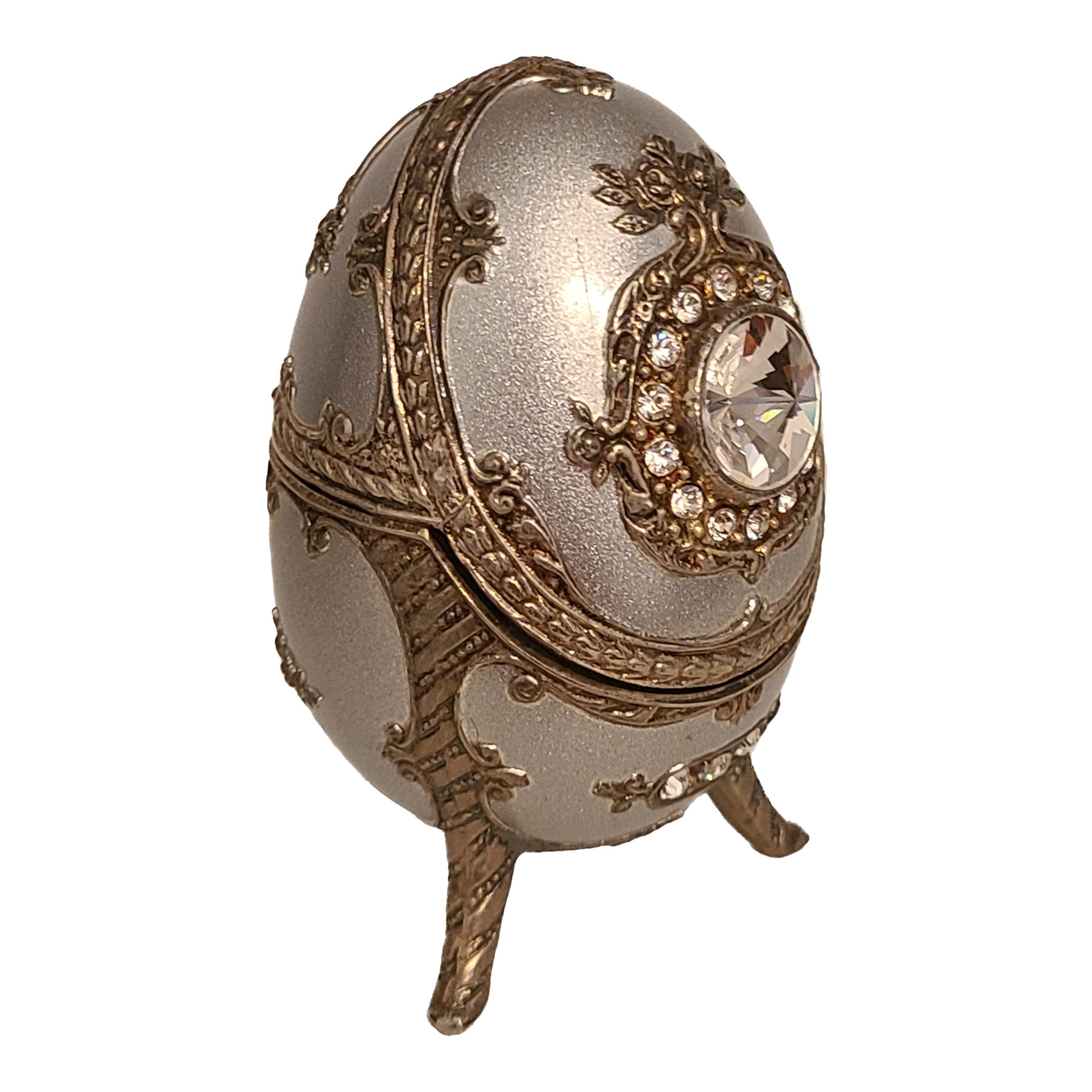 Faberge Silver Bronze Egg Music Jewelry Box with Swarovski Crystals - Perfect Gift for Collectors & Home Decor