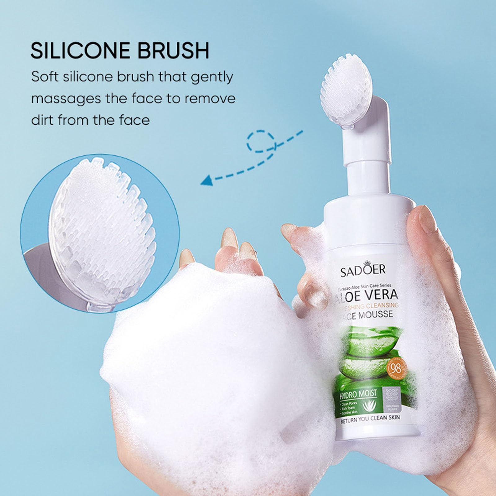 Rosarden Aloe Facial Cleanser - Gentle Foaming Face Wash with Silicone Brush, Hydrating Formula with Hyaluronic Acid, Aloe & Glycerin | Oil-Free, Removes Dirt, Oil & Makeup | Perfect for Daily Skincare & Makeup Removal