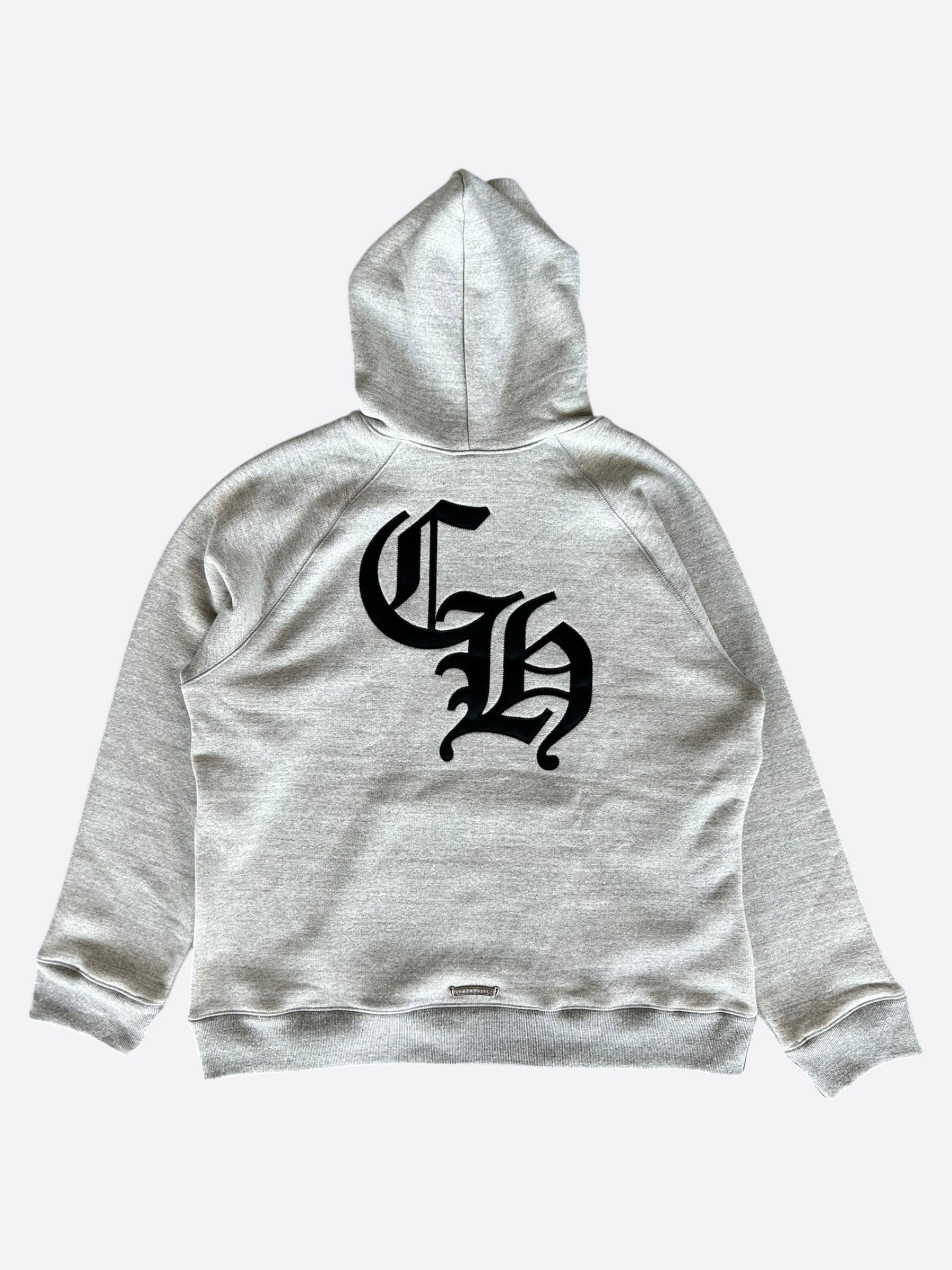 Chrome Hearts Grey & Black Triple Cross CH Logo Embroidered Hoodie for Men - Gothic Streetwear Fashion for Casual Wear & Urban Style