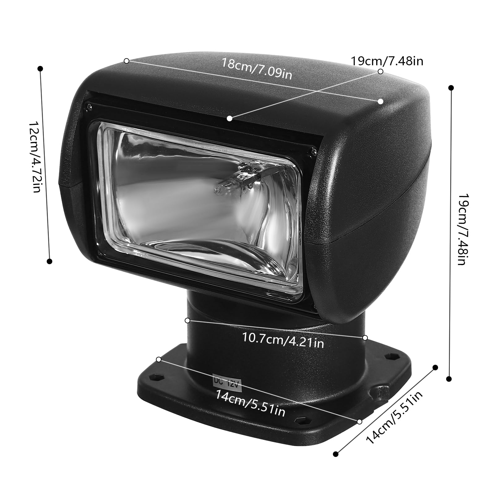 360° Rotating Remote Control Marine Boat Spotlight - 12V 100W Waterproof Halogen Search Light for Boats & Trucks | Omnidirectional Lighting for Night Fishing, Offshore Navigation & Emergency Rescue (Black)