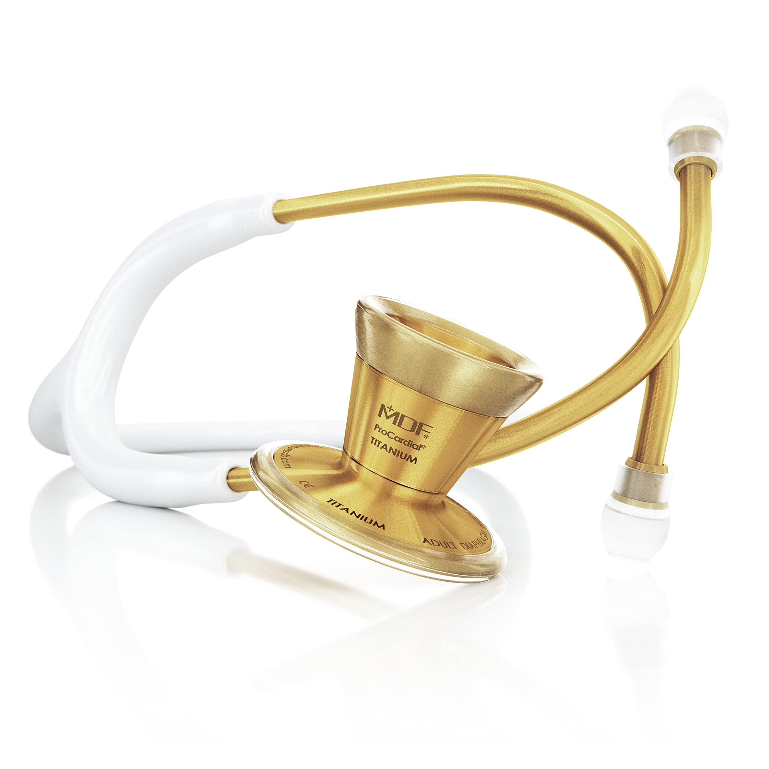 Premium MDF ProCardial Cardiology Stethoscope - Lightweight Titanium Dual Head Design with White Tube & Gold Chestpiece (MDF797TK29) | Ideal for Medical Professionals, Nurses, and Healthcare Students in Clinical Settings