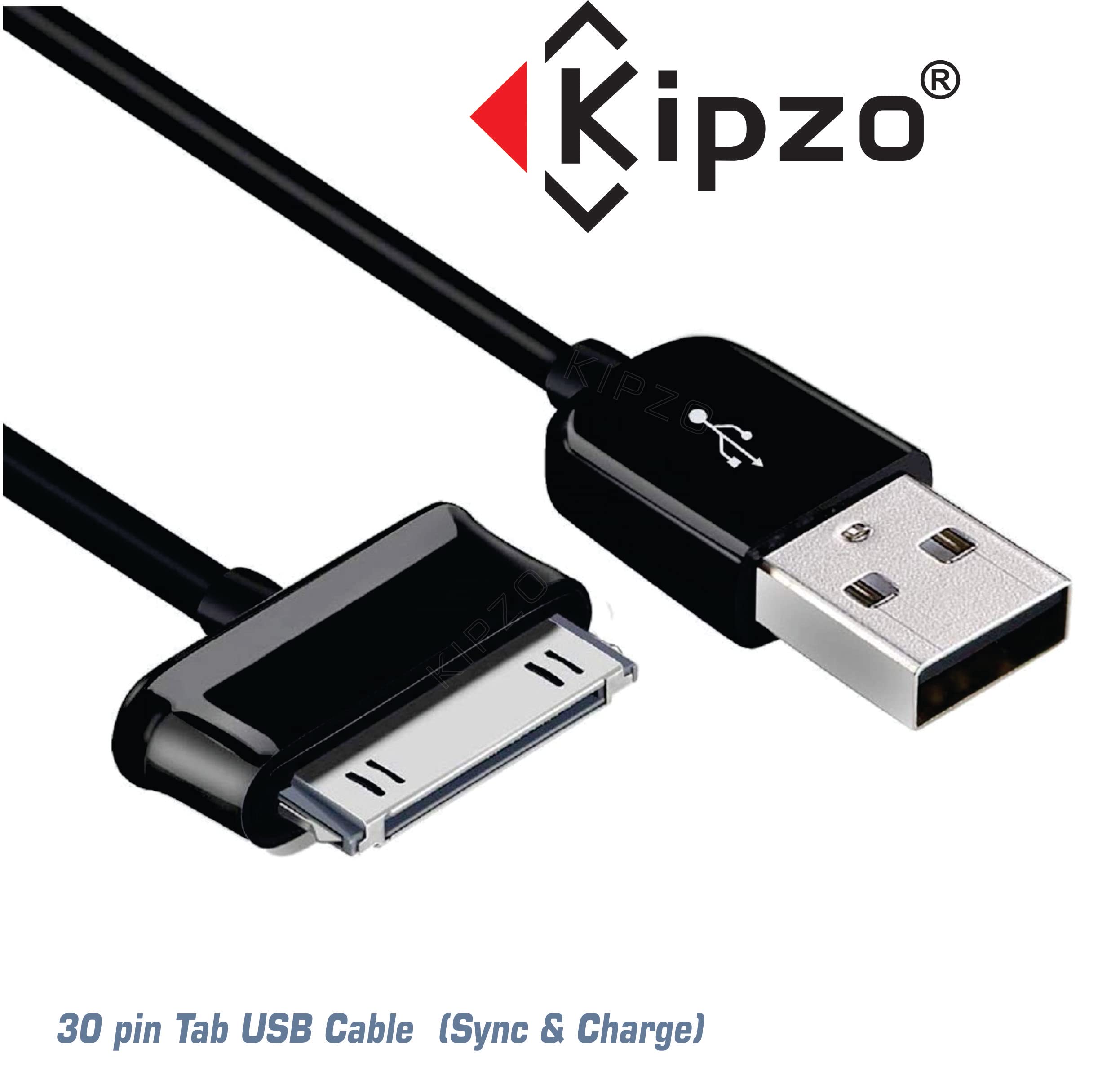 KIPZO USB to 30 Pin Fast Charging & Data Sync Cable for Samsung Galaxy Tab 2 10.1 (P5110/P5100/P3100), Tab 7.1, Note 10.1 (N8000/P7500/P7510) - High Speed Charger Cord for Home, Office & Travel - Black