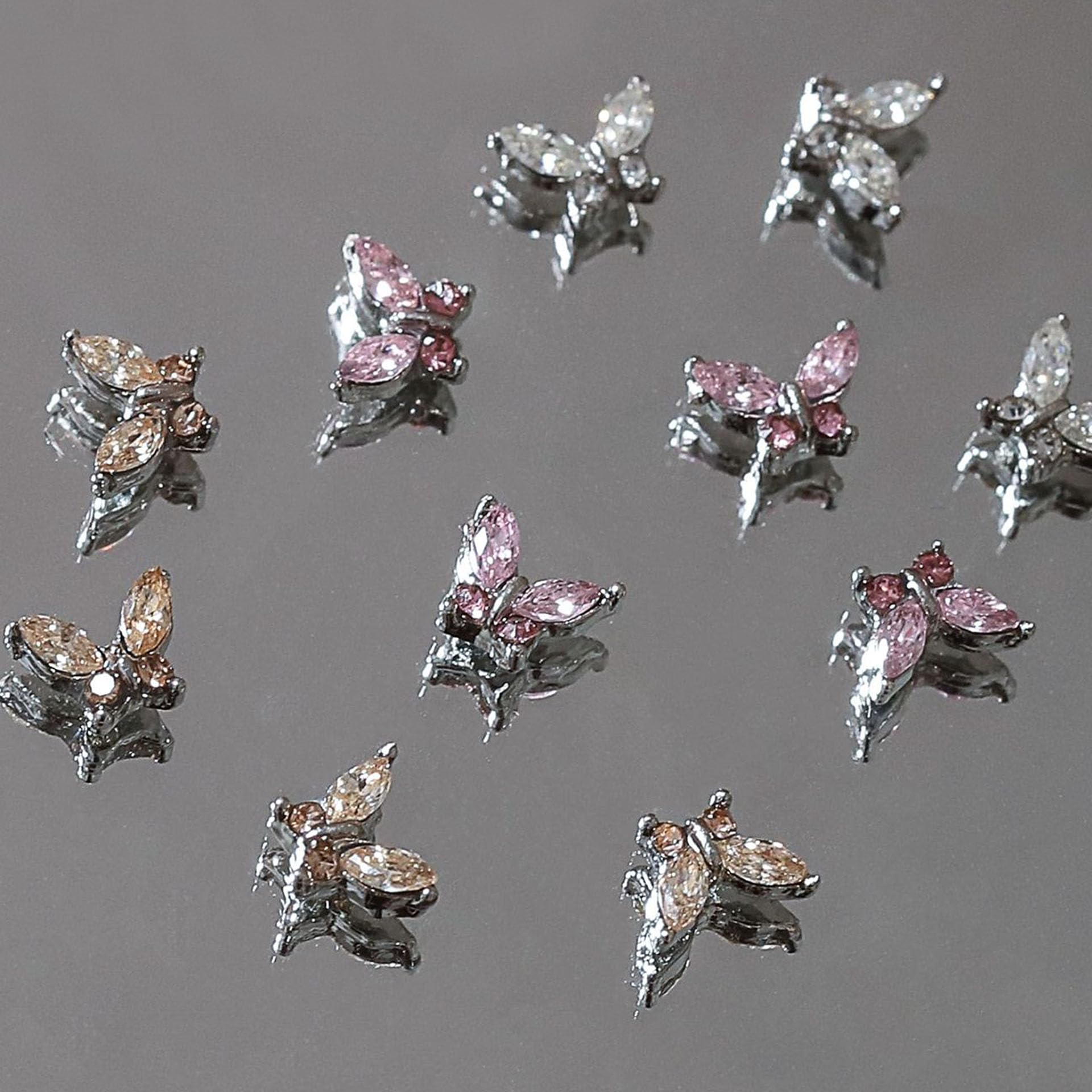 3D Butterfly Nail Charms - White Champagne Pink Rhinestone Crystal Butterflies for Nail Art, Nail Design, and Nail Decor | Perfect for DIY Nail Art, Salon Manicures, and Special Occasion Nail Accessories