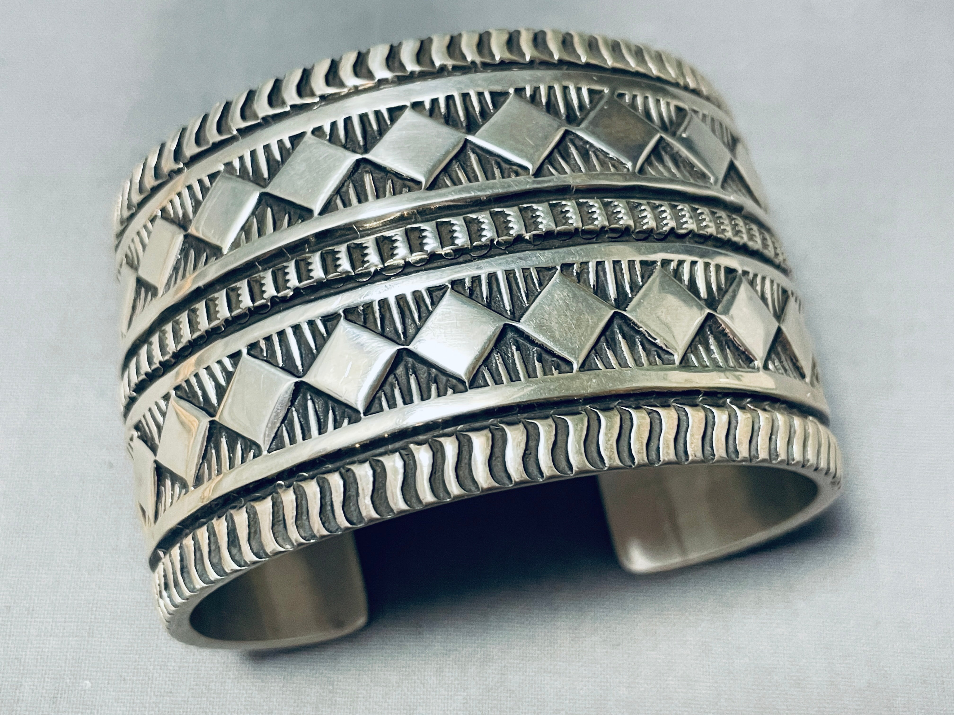 150 Grams Navajo Sterling Silver Diamond Stamped Bracelet - Authentic Native American Jewelry for Women, Perfect for Weddings, Parties & Special Occasions