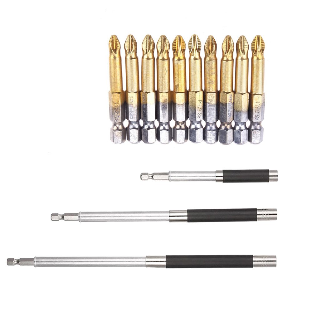 3-Piece Extendible Hex Shank Magnetic Screwdriver Drill Bit Set with Holder & 10 Extra Long 50mm Driver Bits - Perfect for DIY Projects, Home Repairs, and Professional Construction Work