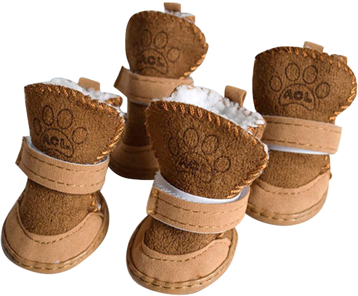 URBEST Dog Boots for Small Dogs - Waterproof Winter Dog Shoes with Anti-Slip Sole, Size 3, Brown - Perfect for Snow, Rain & Cold Weather Outdoor Protection