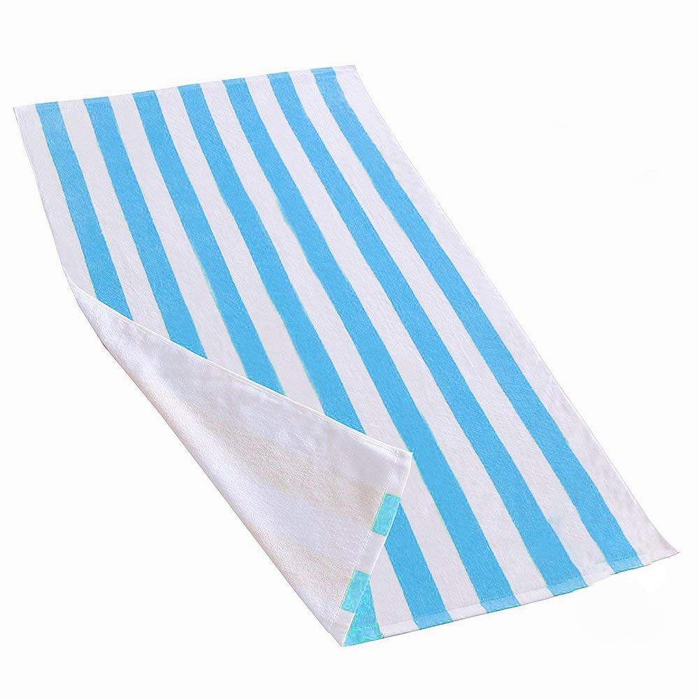 Premium Microfiber Travel Beach Towel - Lightweight, Super Absorbent & Quick Dry - Tropical Striped Design (Blue) - Perfect for Pool, Gym, Yoga & Outdoor Adventures