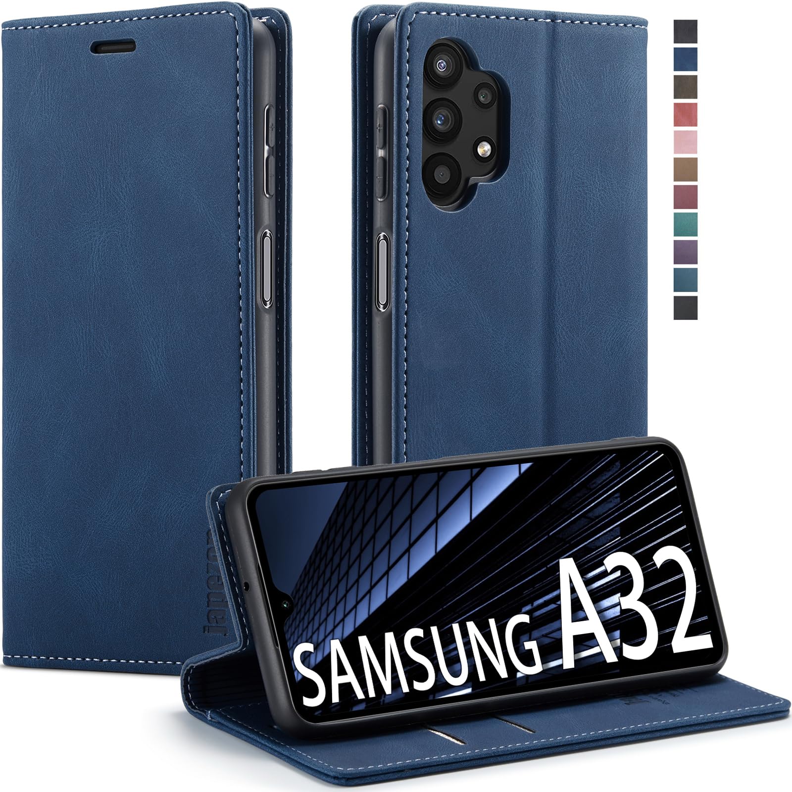 Samsung Galaxy A32 5G Wallet Case with RFID Blocking Card Holder & Kickstand - Magnetic Leather Flip Cover (Blue) - Perfect for Daily Commute, Travel & Hands-Free Viewing