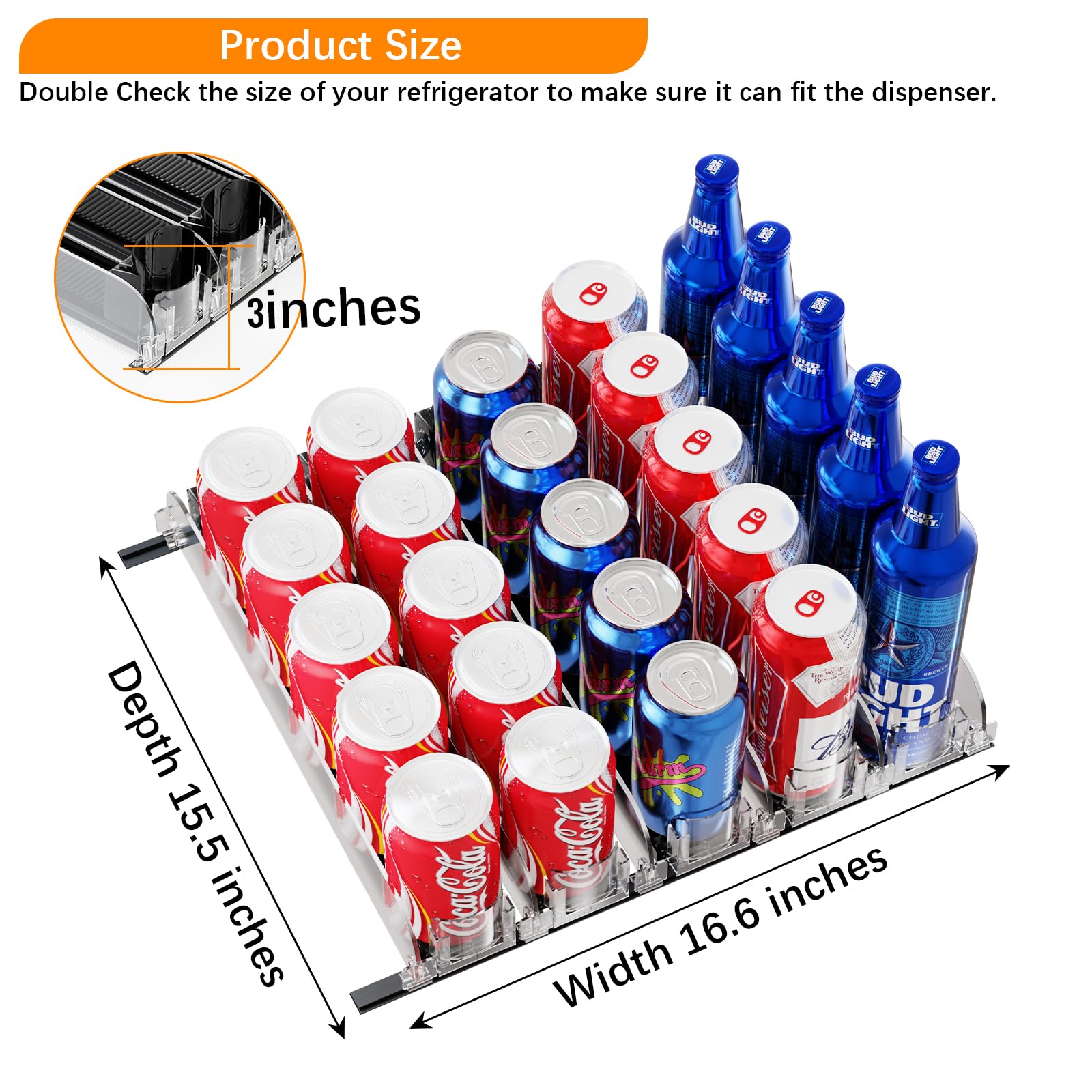 Automatic Soda Can Dispenser for Refrigerator - 5-Tier Black Drink Organizer with Dual-Spring Adjustable Width - Perfect for Kitchen, Pantry, Office & Party Beverage Storage