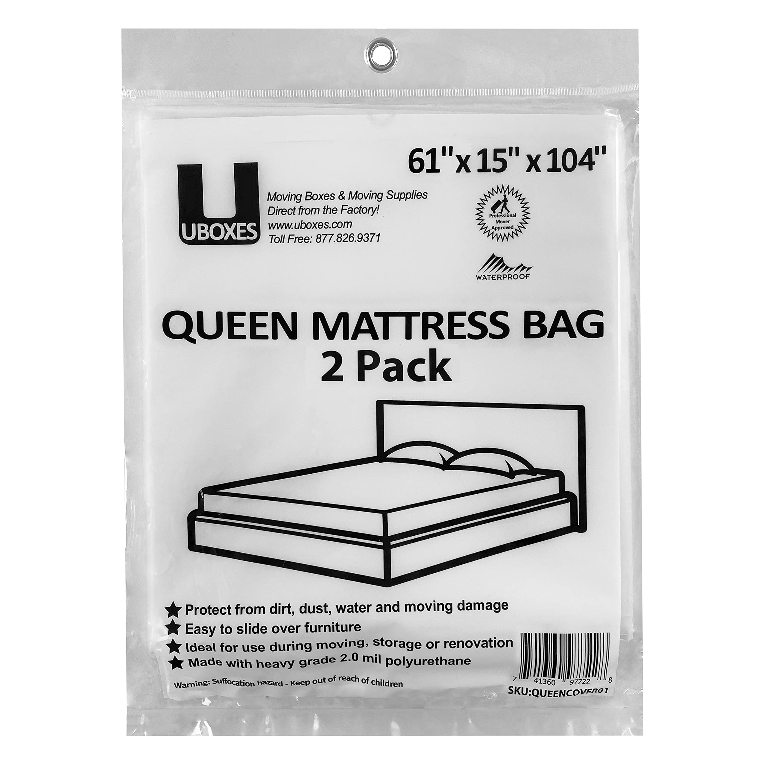 Queen Size Mattress and Furniture Protective Covers (2-Pack) - Waterproof, Dustproof Moving & Storage Bags - Ideal for Moving, Relocating, and Long-Term Storage
