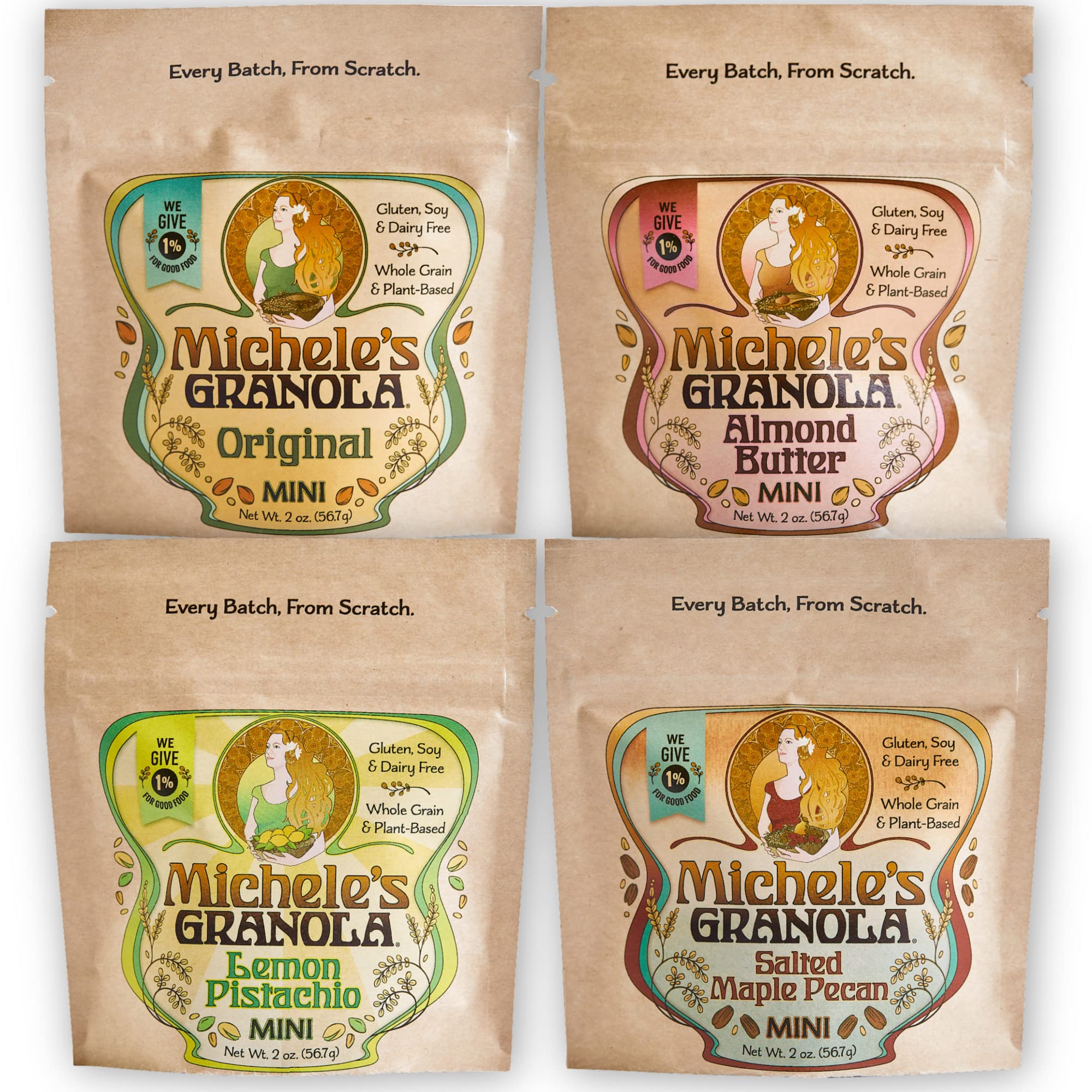 Healthy Gluten-Free Granola Snack Packs - Non GMO, 2 Oz (Pack of 4) | Variety Mini Granola Bites for On-the-Go Breakfast, Office Snacks & Kids Lunch Boxes