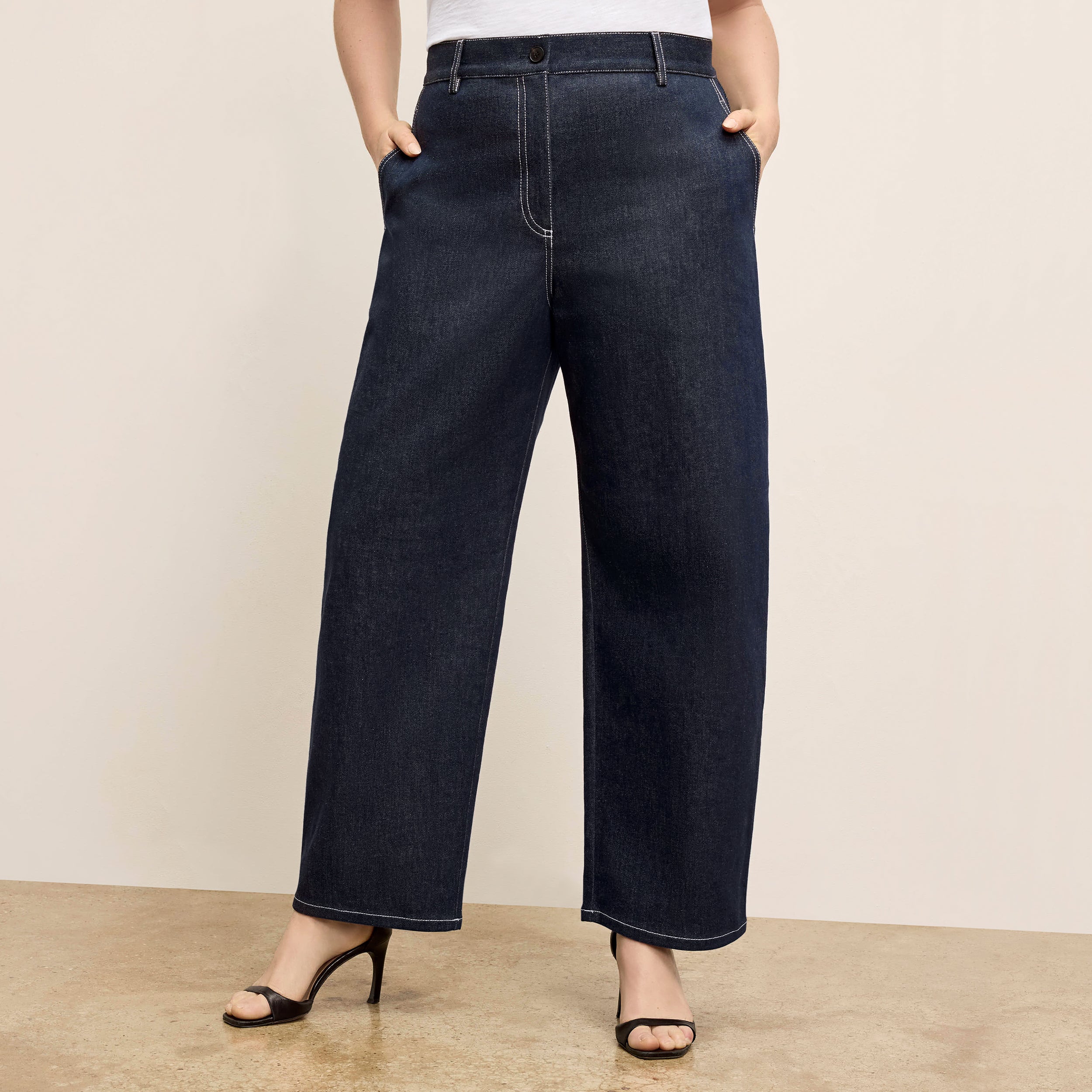 Bari Barrel Leg Stretch Denim Jeans for Women - Midnight Wash - Comfortable High Waist Skinny Jeans for Casual Wear & Night Out