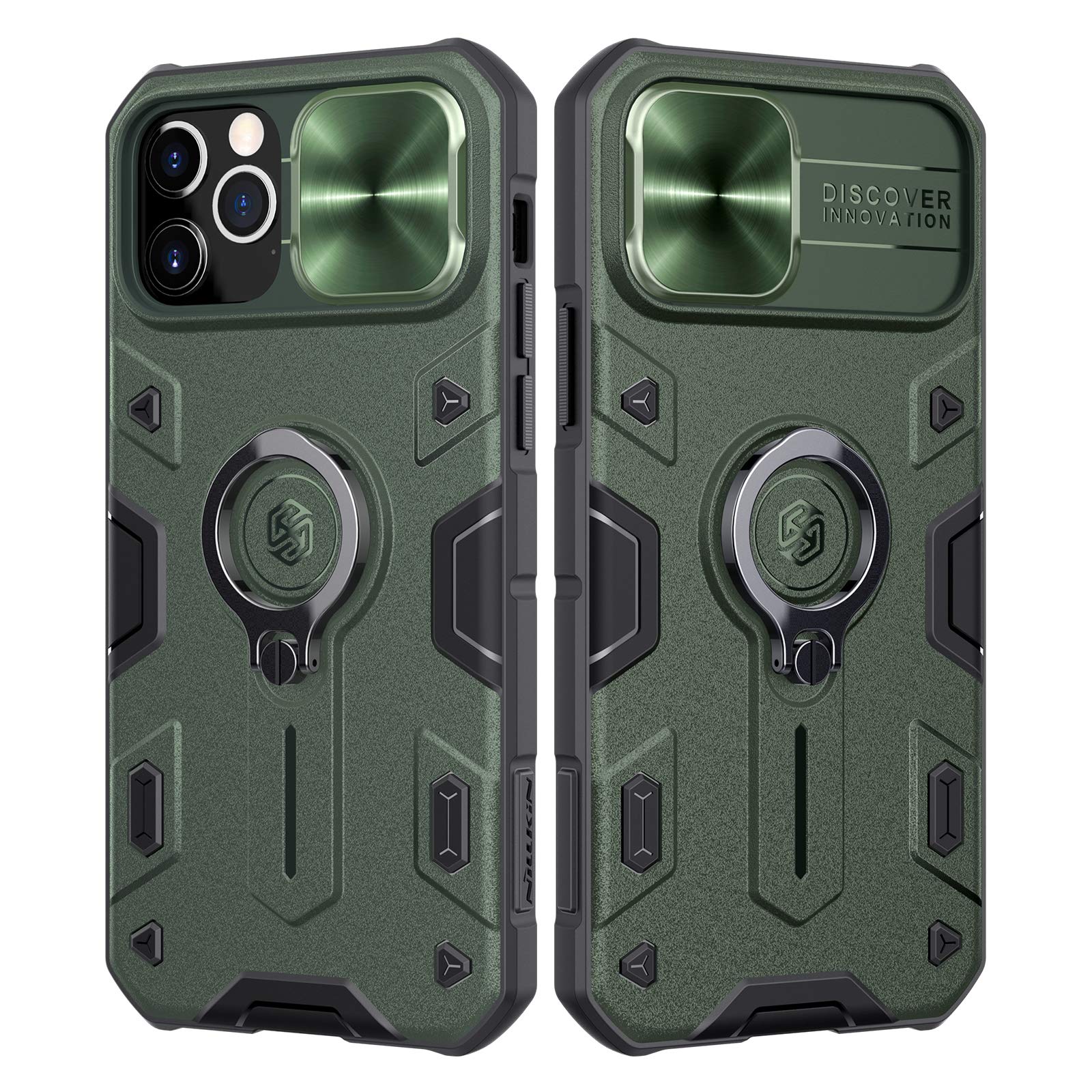 Nillkin CamShield Armor Case for iPhone 12 Pro Max (6.7 inch 2020) - Slide Camera Cover, PC & TPU Impact-Resistant Bumper with Ring Kickstand, Green | Perfect for Outdoor Activities, Travel & Daily Protection