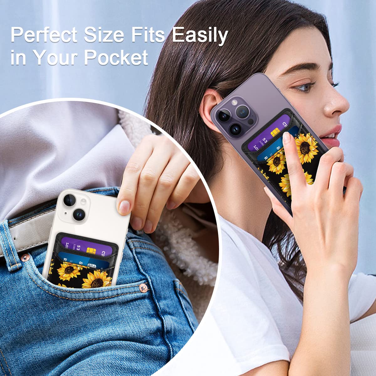 Self Adhesive Phone Card Holder - Leather RFID Blocking Wallet Pocket Sticker for Smartphones (Universal Fit) - Securely Holds Credit Cards & IDs - Perfect for Travel, Shopping and Daily Use