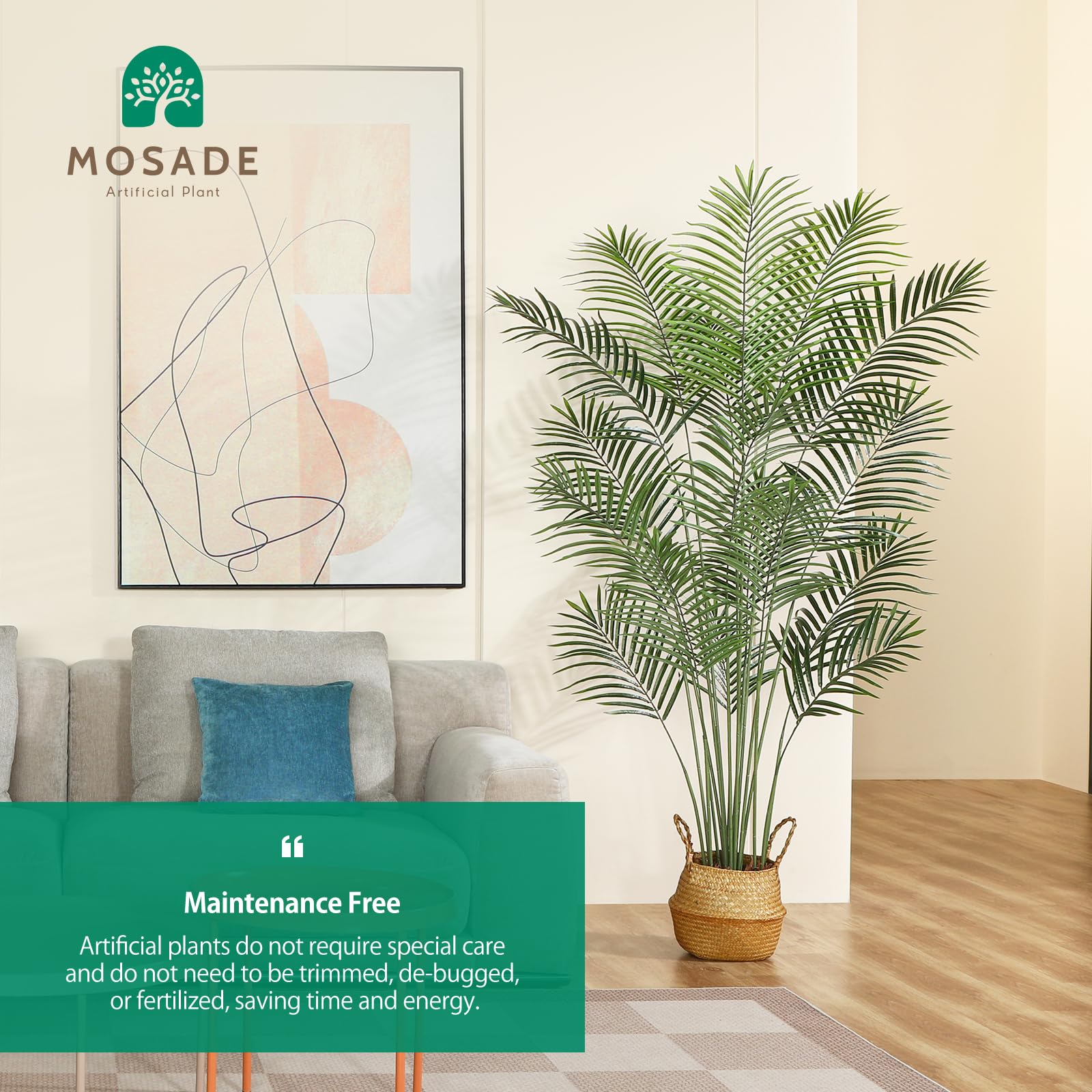 MOSADE 6.5FT Artificial Areca Palm Tree with Handwoven Seagrass Basket - Realistic Fake Tropical Plants for Home Decor, Office, Porch - Perfect Tall Faux Dypsis Lutescens for Entryway, Living Room & Gift (2-Pack)