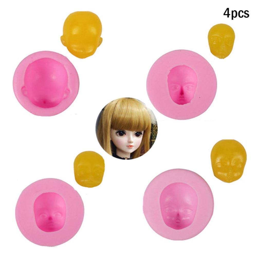 4 Pcs 3D Doll Head Baby Face Silicone Cake Molds - DIY Baking Tools for Fondant, Chocolate, Soap, Clay, Plaster - Perfect for Cake Decorating, Sugar Craft, Gummy & Biscuit Making