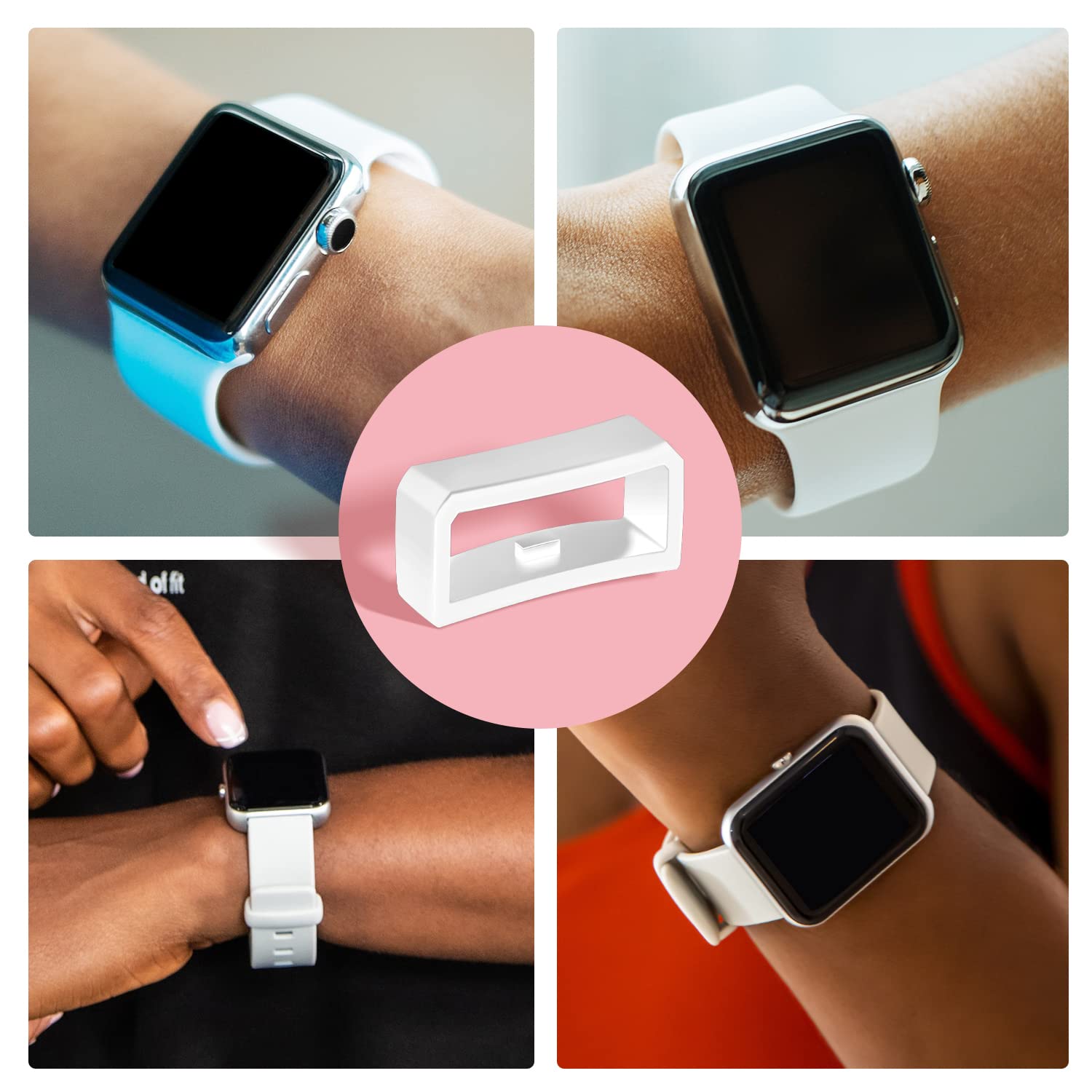 6pcs 18mm Silicone Watch Band Keeper for Smartwatch - White - Secure Your Wristband
