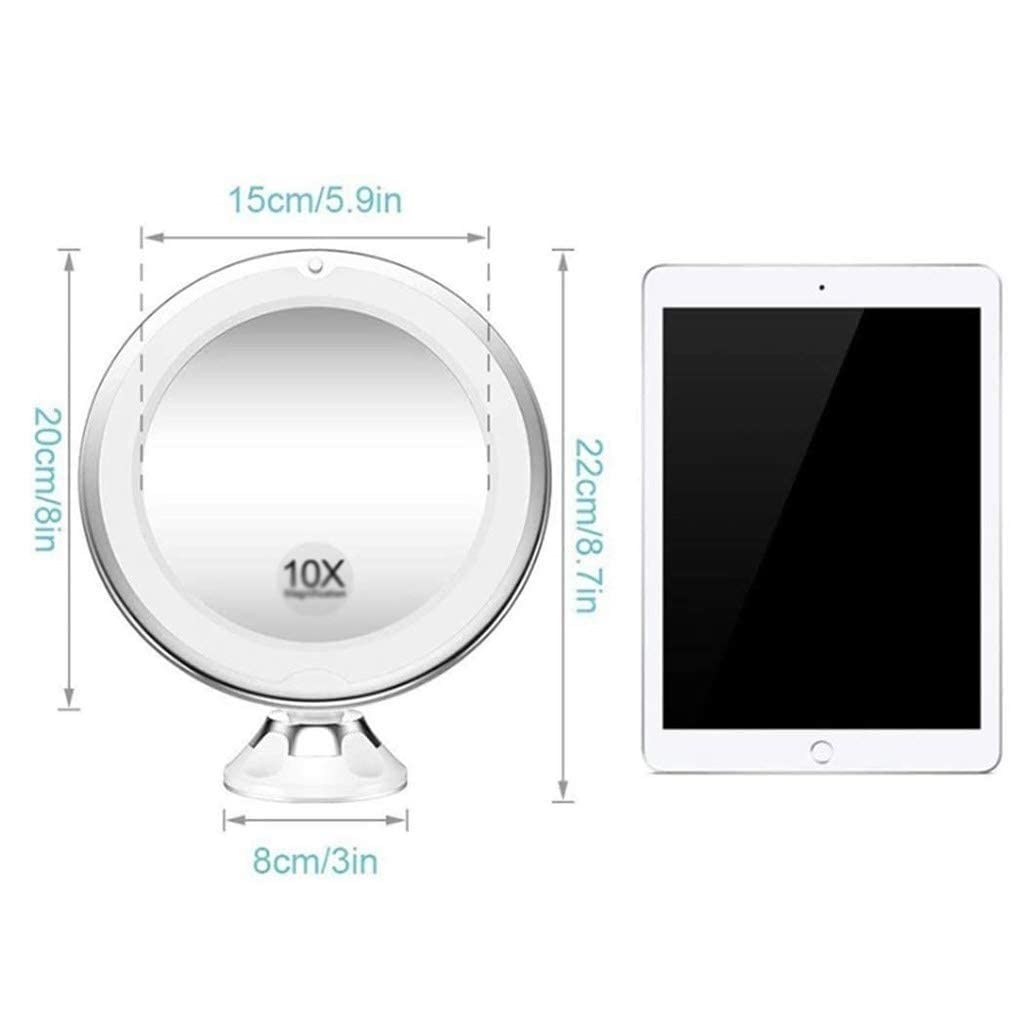 10X Magnifying LED Cosmetic Mirror with Suction Cup - Adjustable Brightness Vanity Mirror for Bathroom, Bedroom & Makeup Table - Perfect for Makeup Application, Skincare & Shaving