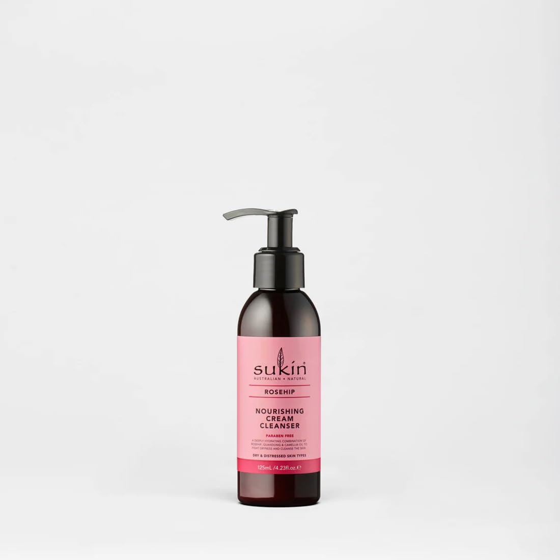 Sukin Rosehip Nourishing Cream Cleanser - Gentle Hydrating Face Wash for Sensitive Skin | Organic Makeup Remover & Moisturizing Facial Cleanser | Australian Skincare Routine (125ml) | Perfect for Daily Use & Travel Skincare Essentials