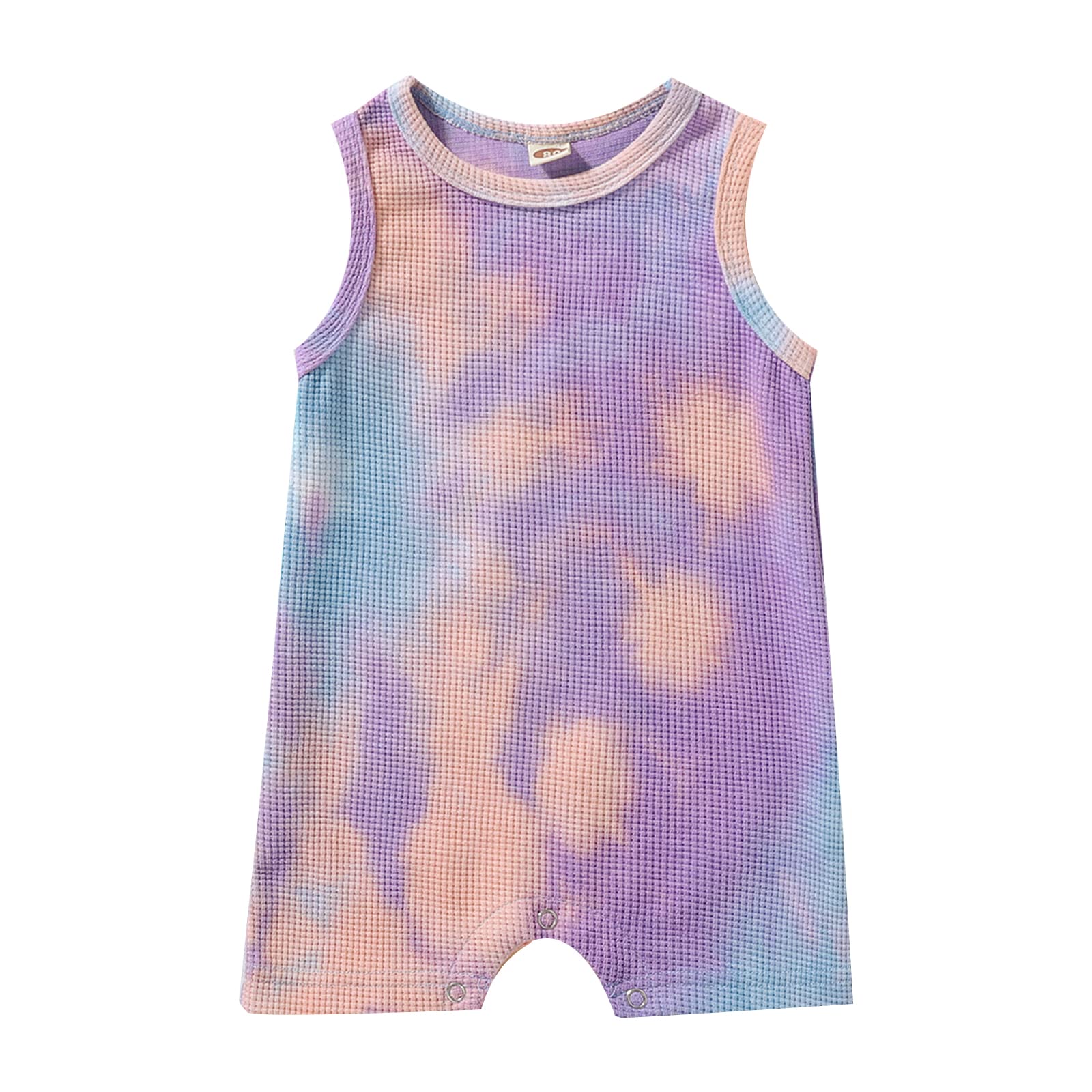 Ursobutegl Newborn Summer Waffle Playsuit - Sleeveless Tie-Dye Print Romper for Toddlers | Soft Cotton Baby Outfit for Playtime & Outdoor Activities