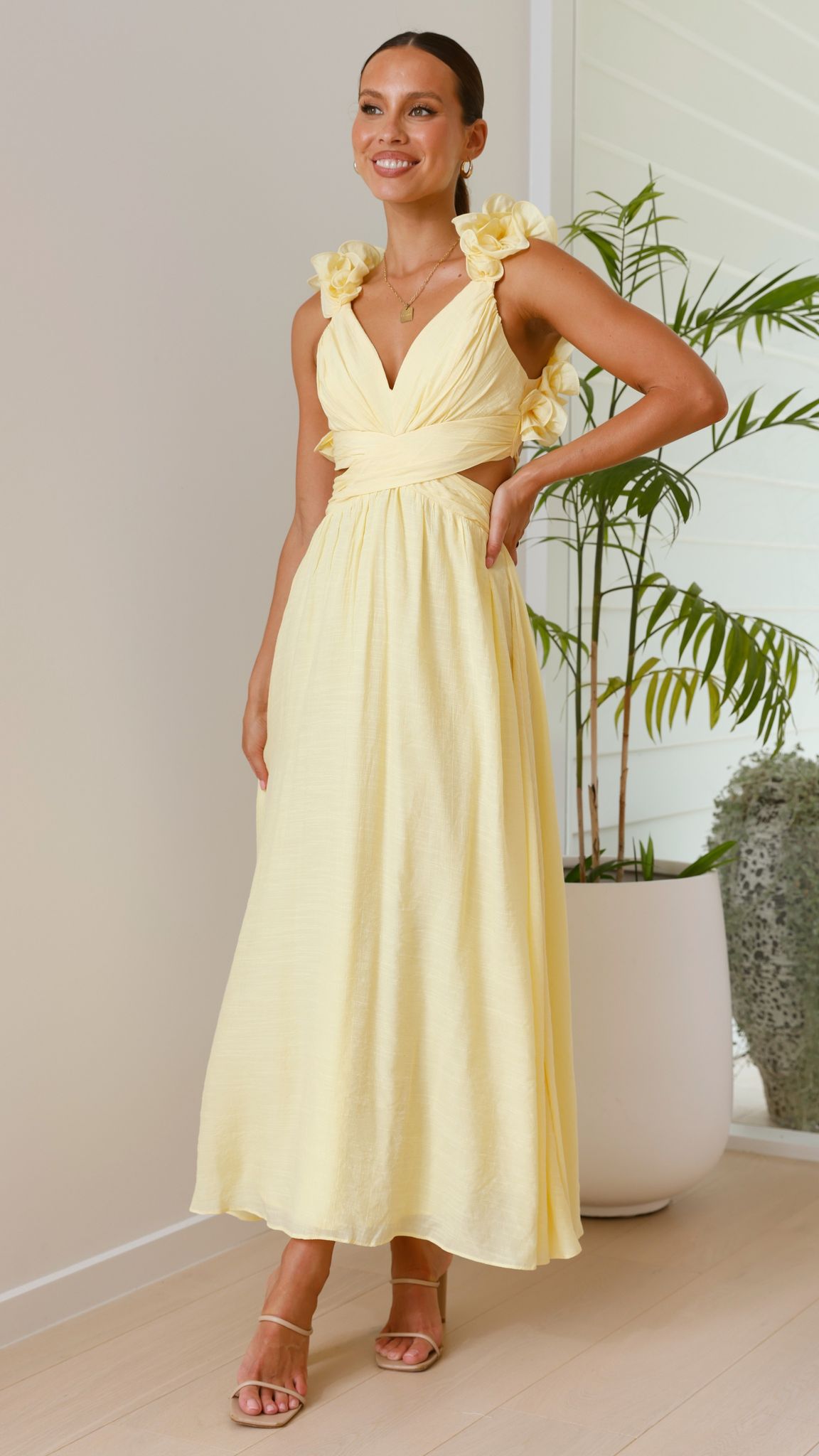 Galilhai Maxi Dress for Women - Flowy Long Summer Dress in Yellow | Perfect for Beach, Vacation & Casual Outings